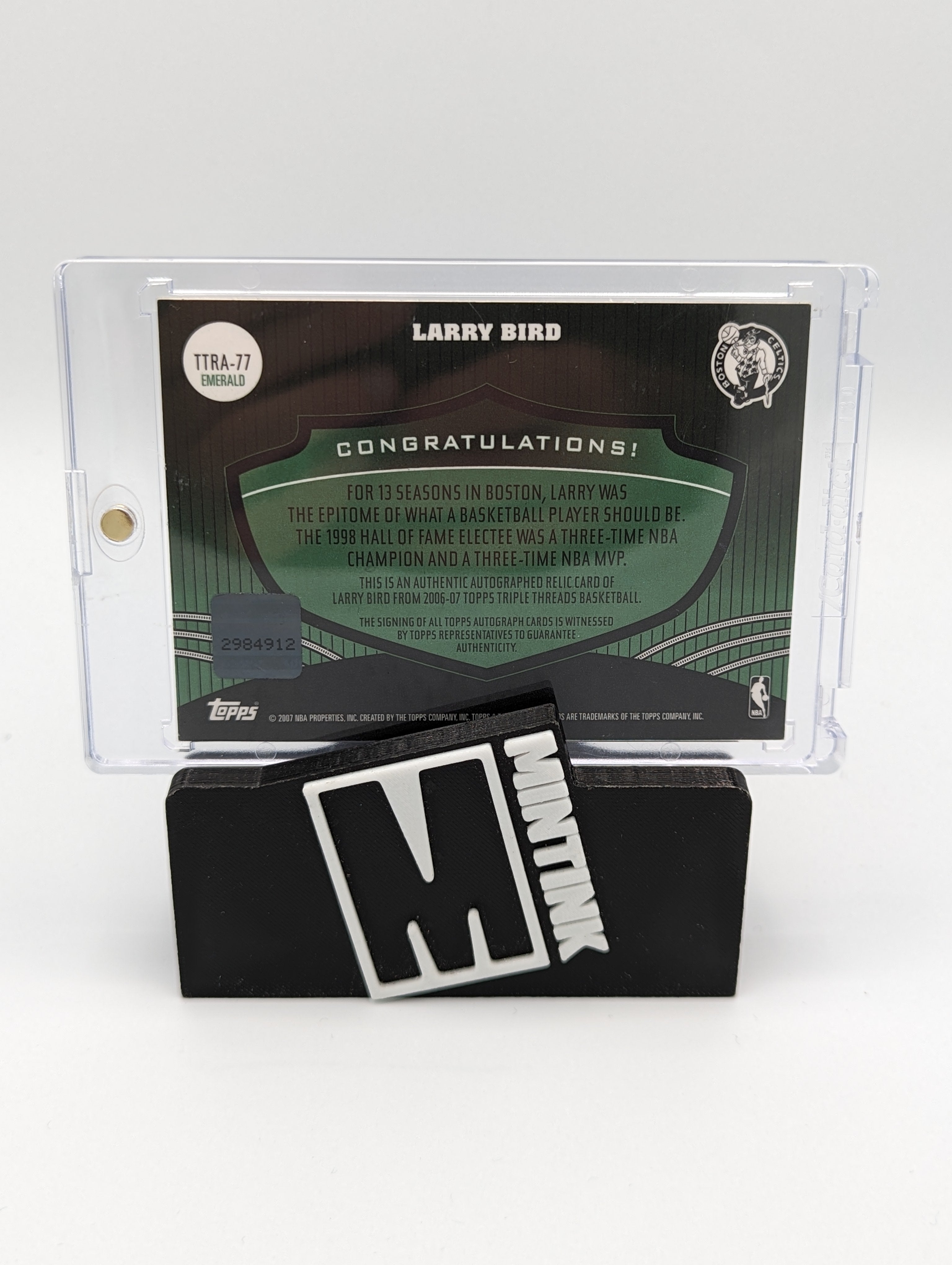 2007 Topps Triple Threads Basketball Larry Bird Triple Relic Emerald 12/18 #TTRA 77 - Rare Collectible Card for Basketball Fans & Sports Memorabilia Collectors - Perfect for Display, Investment, and NBA Collections