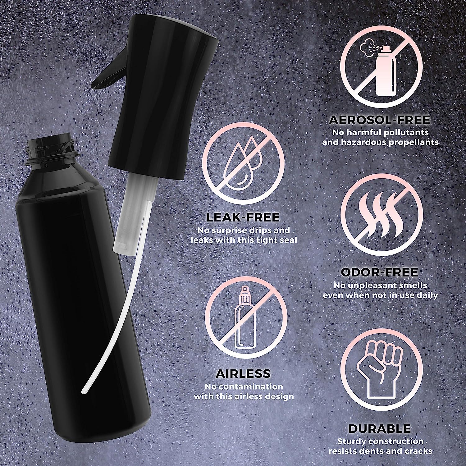 VMITRA 300ml Black Continuous Spray Bottle - Ultra Fine Mist Empty Water Dispenser for Hair Styling, Plants, Cleaning, Salon, Face, Fragrance & Skin Care | Perfect for Home, Garden & Beauty Use
