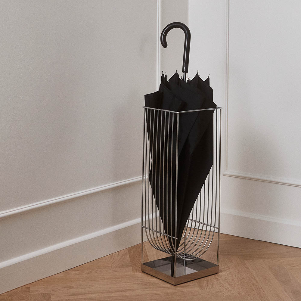 AYTM Curva Modern Silver Umbrella Stand - Elegant Indoor/Outdoor Rain & Sun Protection for Entryway, Patio, Garden