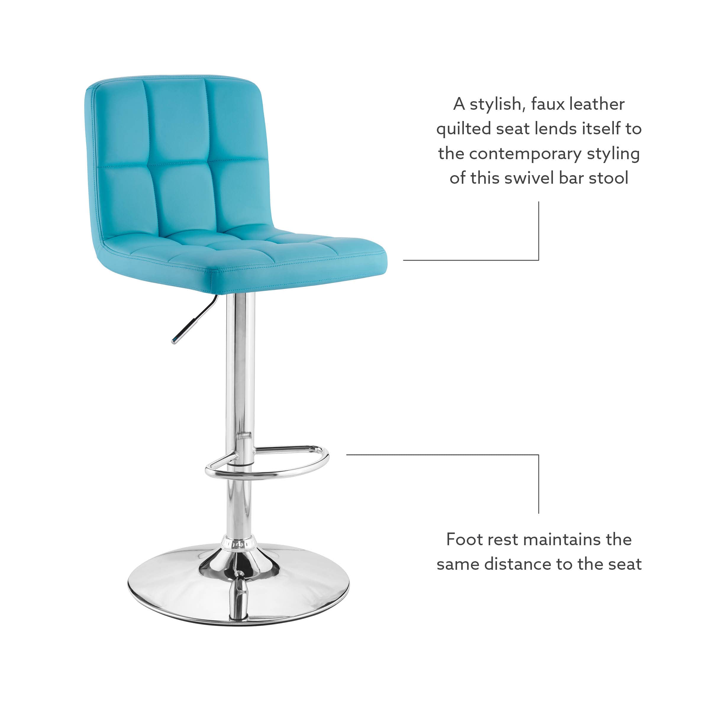 Powell Clayton Adjustable Bar Stool - Teal Faux Leather & Chrome Metal Finish - Modern Kitchen Island, Breakfast Nook & Home Bar Seating