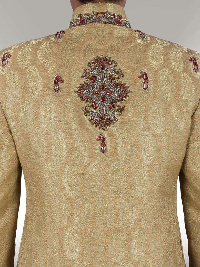 Ehan Cream Front Opening Designer Sherwani for Men - Traditional Indian Wedding Attire & Festive Occasion Outfit