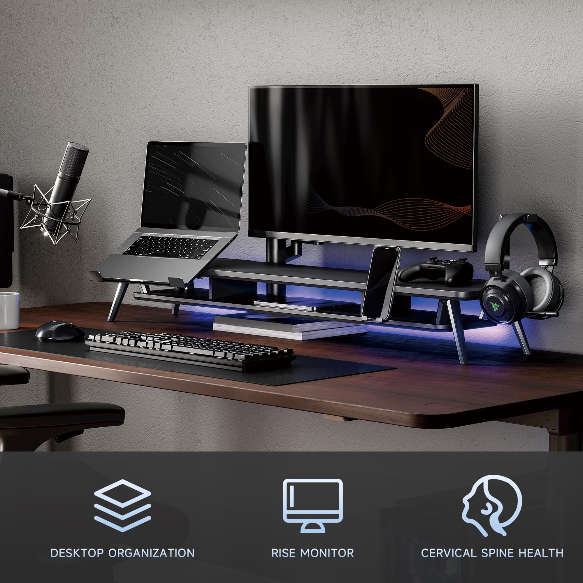 Adjustable Dual Monitor Stand with Laptop Riser - 42.5