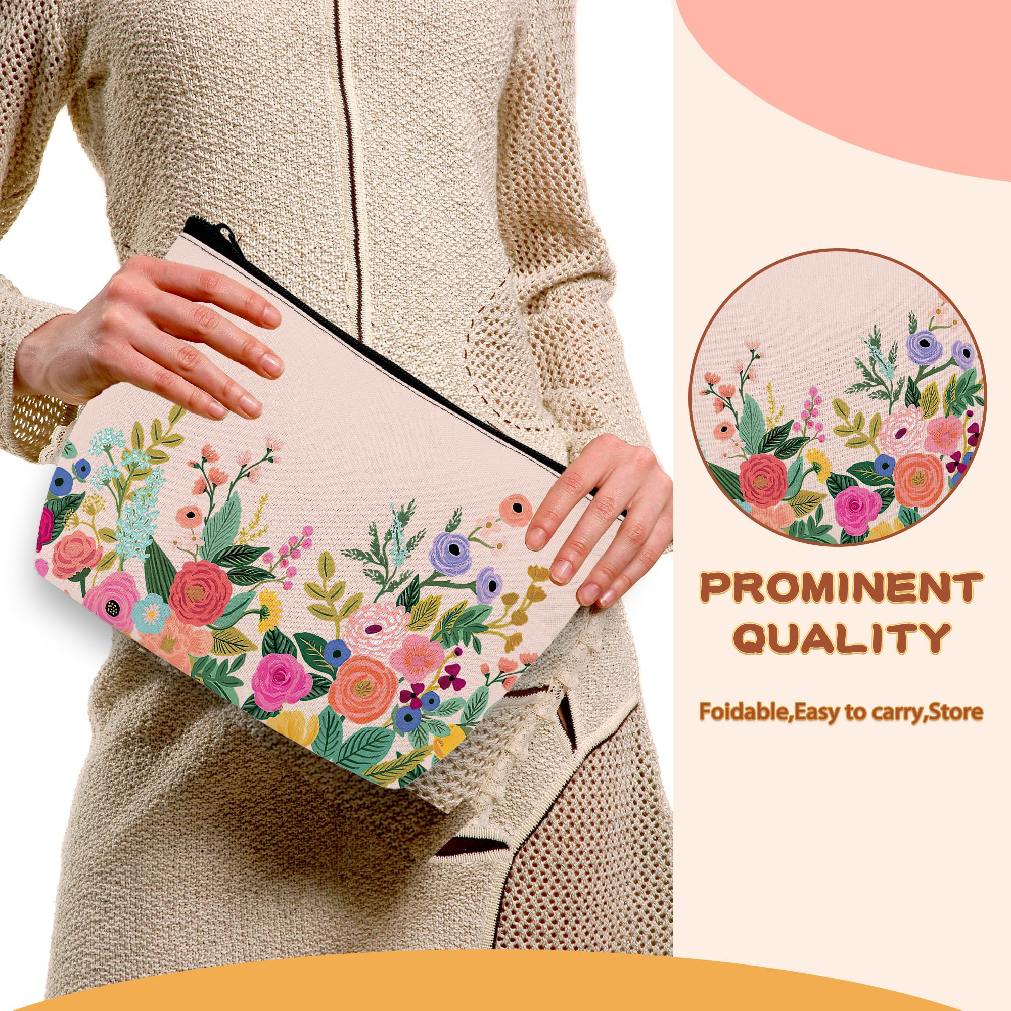 Pink Floral Makeup Bag for Women & Girls - Waterproof Cosmetic Organizer with Zipper, Travel Toiletry Bag for Makeup Brushes, Lipstick, Skincare (Perfect for Travel, Gym, Daily Use)