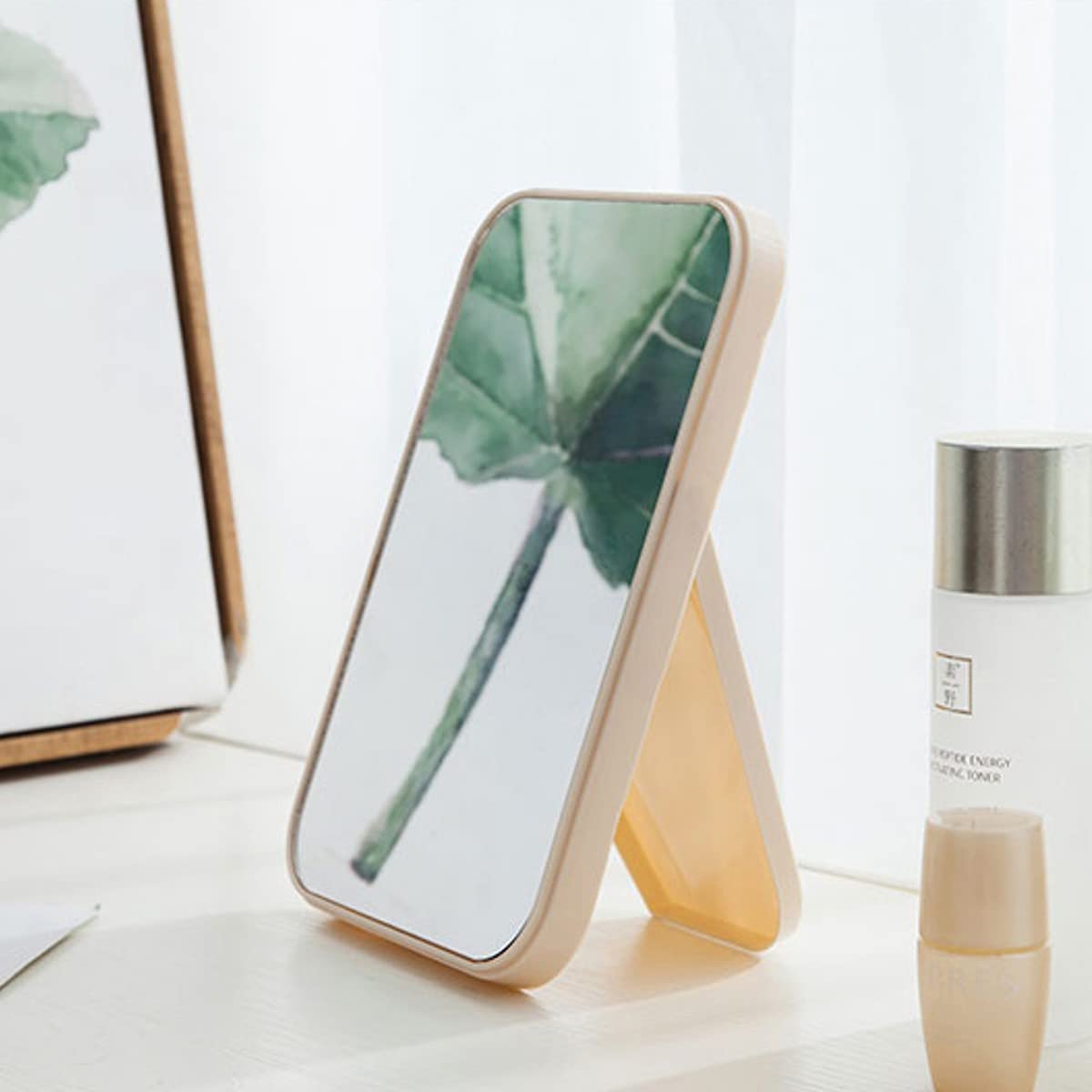 Leeonz Pink Makeup Mirror with Folding Stand - Adjustable Rectangular Vanity Mirror for Women & Girls, Perfect for Dressing Table, Bedroom, Bathroom & Travel