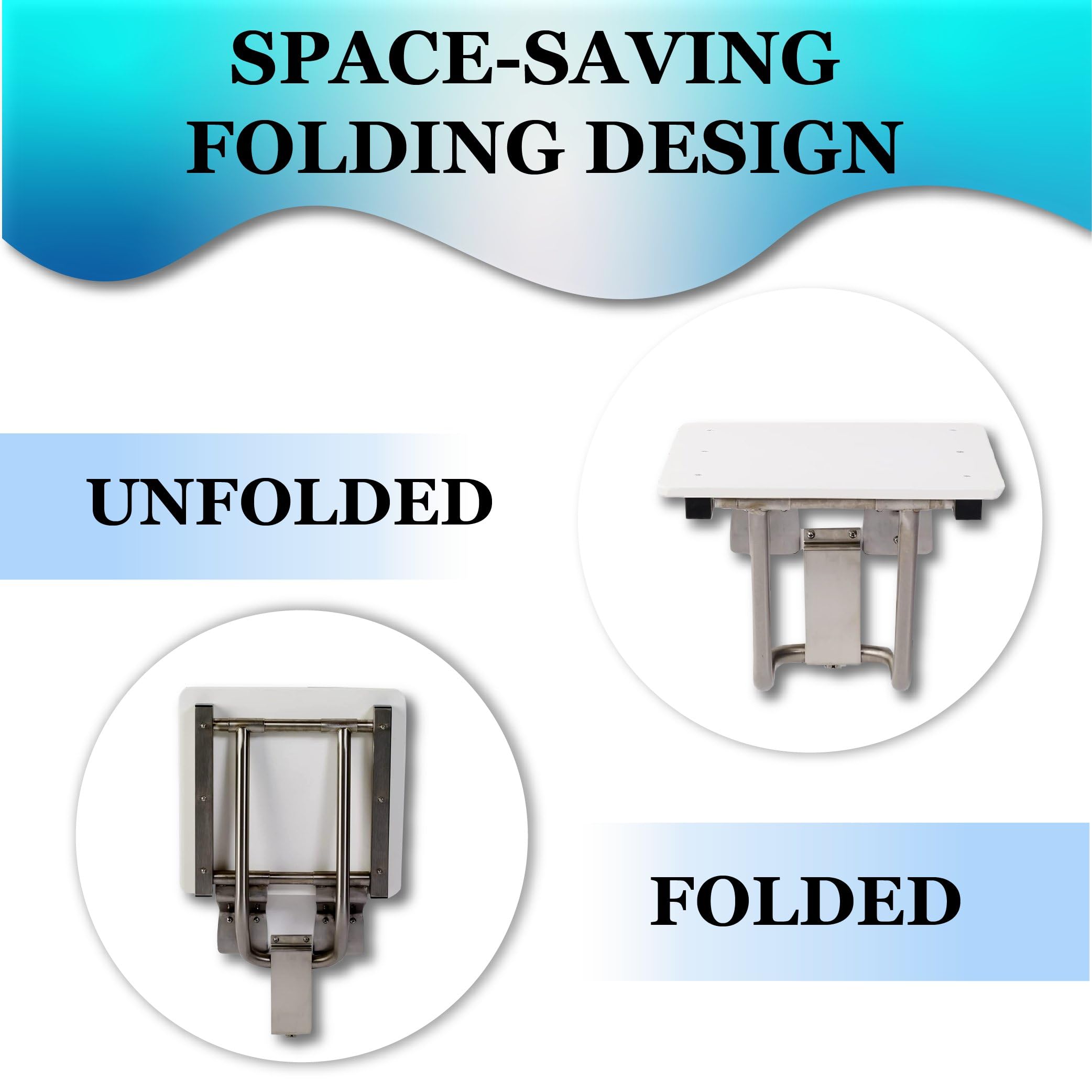 Foldable Shower Chair for Elderly & Disabled - ADA Compliant Wall Mounted Shower Seat with 400 lb Weight Capacity - High Density Polymer & 304 Stainless Steel Bath Chair (28