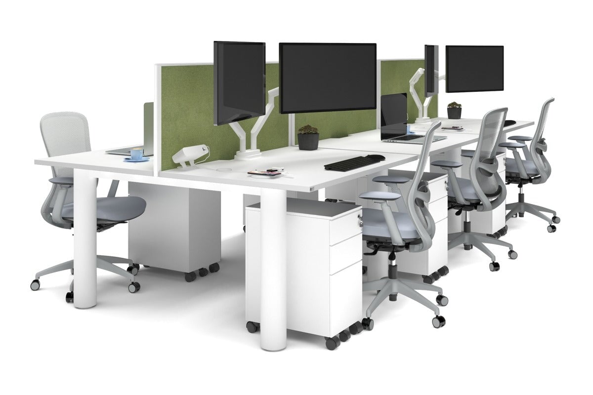 Quadro Cylinder Leg 6-Person Office Workstation Desk [1200L x 700W] - Modern Office Furniture for Collaborative Workspaces & Open Plan Offices