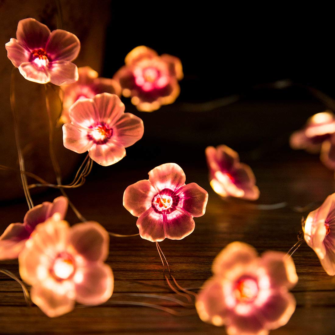 Pink Cherry Blossom Fairy String Lights - 10ft 30 LED Battery Operated Flower Lights for Bedroom, Garden, Wedding & Party Decor | Indoor Outdoor Christmas, Spring & Kids Room Decoration | Romantic Ambiance Lighting for Special Occasions