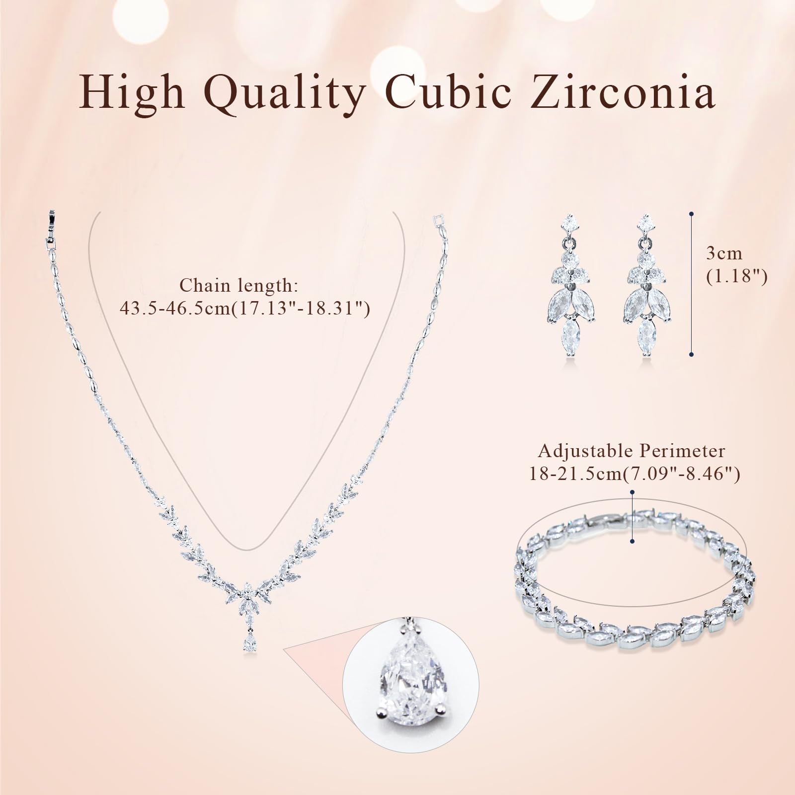 Elegant Silver Plated Women's Jewelry Set - Necklace & Earrings with Cubic Zirconia | Bridal Wedding Party Accessories | Perfect for Weddings, Anniversaries & Special Occasions