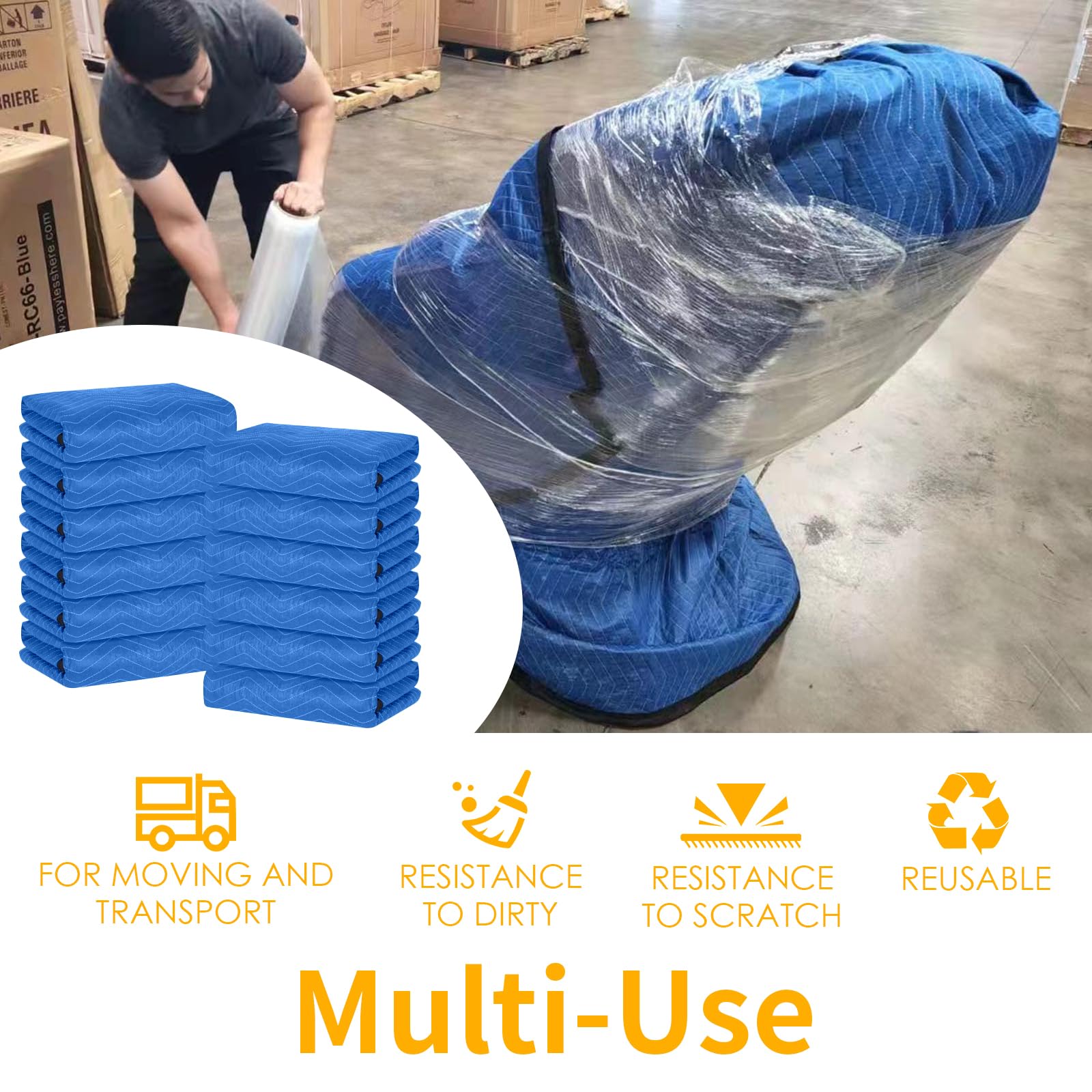 12 Pack Heavy Duty Moving Blankets for Furniture - 80