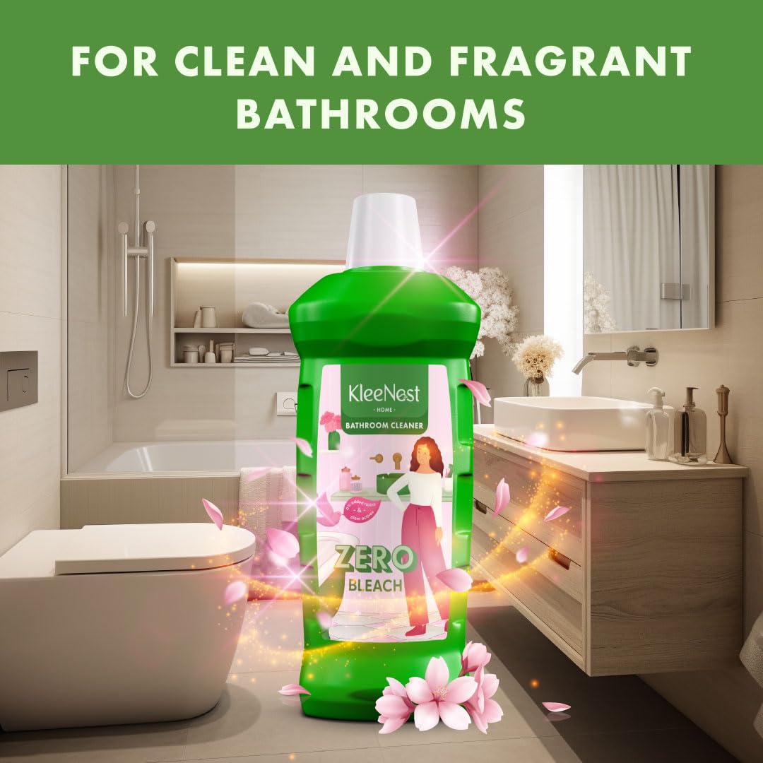 Kleenest Plant-Based Bathroom & Toilet Cleaner Combo - Bleach-Free, Rose Scented | Eco-Friendly Cleaning for Showers, Sinks, Tubs & Toilets