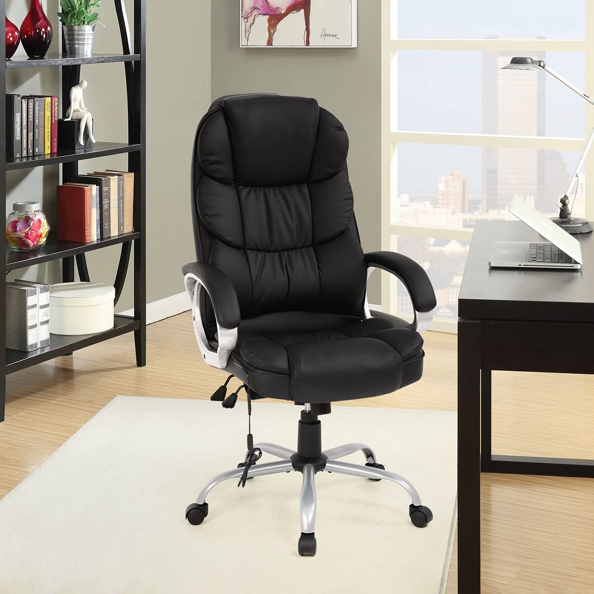 Big and Tall Office Chair - High Back Ergonomic Computer Desk Chair with Adjustable Lumbar Support & Headrest - PU Leather Executive Swivel Chair for Women & Adults - Perfect for Home Office, Gaming & Workspaces (Black)