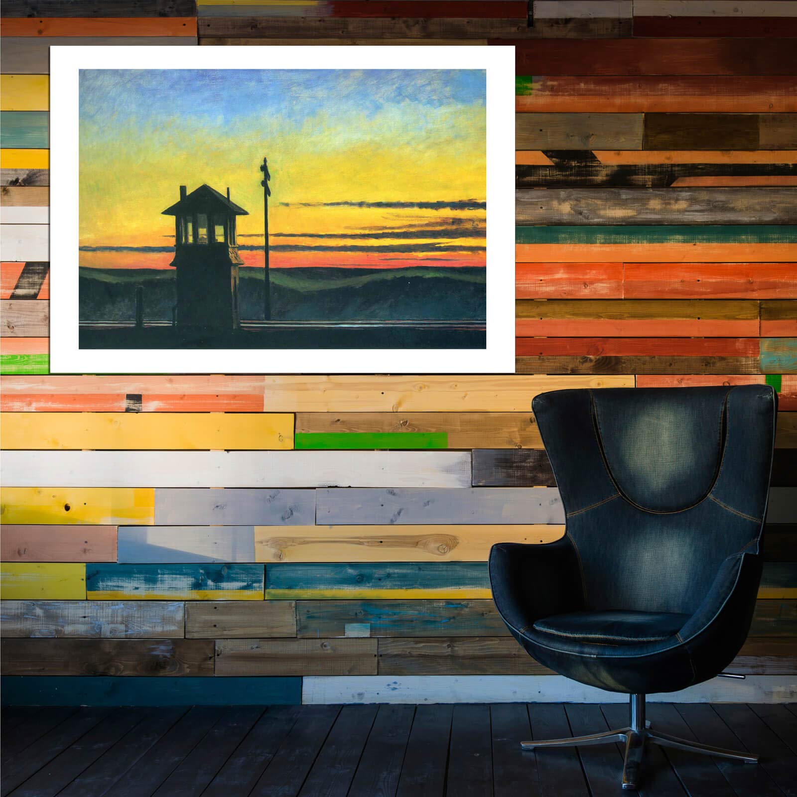 Edward Hopper Railroad Sunset Extra Large Framed Art Print - Semi Gloss Finish - Perfect for Living Room, Bedroom or Office Wall Decor