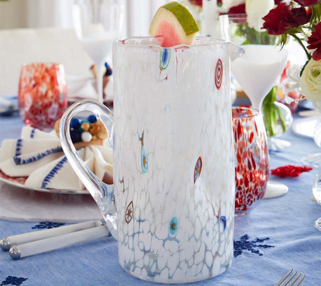 Premium White Gala Pitcher - Elegant Glass Pitcher for Water, Juice & Iced Tea - Perfect for Parties, Dining & Home Decor