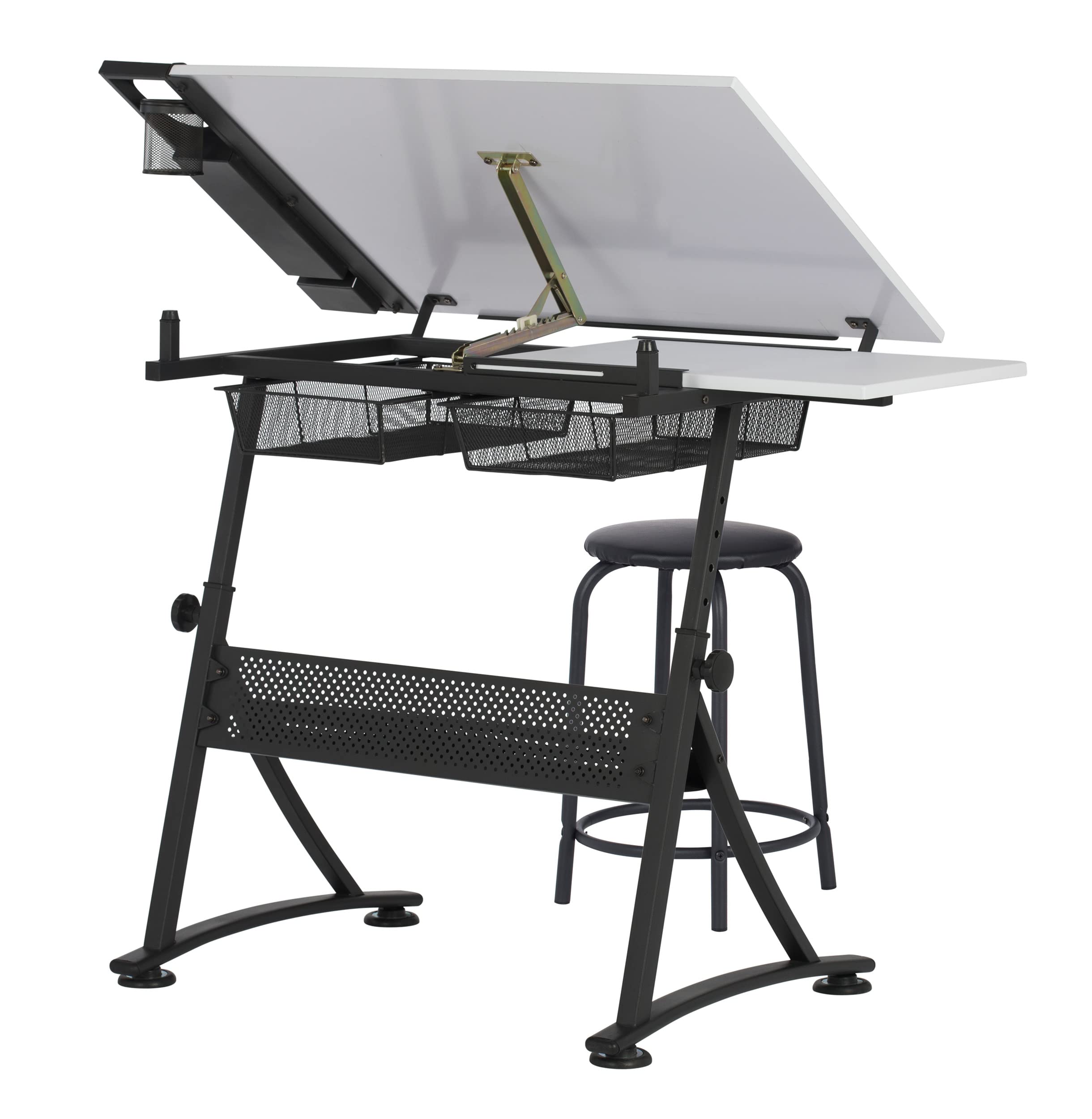Adjustable Height Drafting Table with Stool - Tiltable Desktop for Artists & Architects - Charcoal & White Finish - Perfect for Home Studios, Office Workspaces & Creative Projects