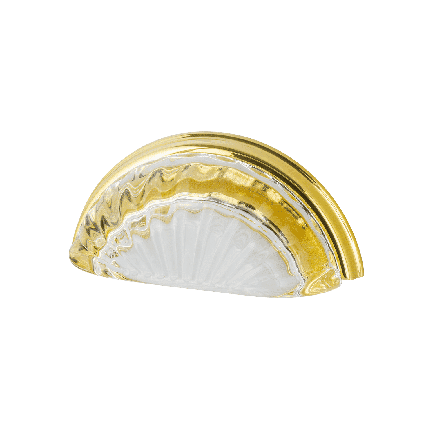Polished Brass Cup Pull Crystal Clear Fluted Drawer Handle - 3