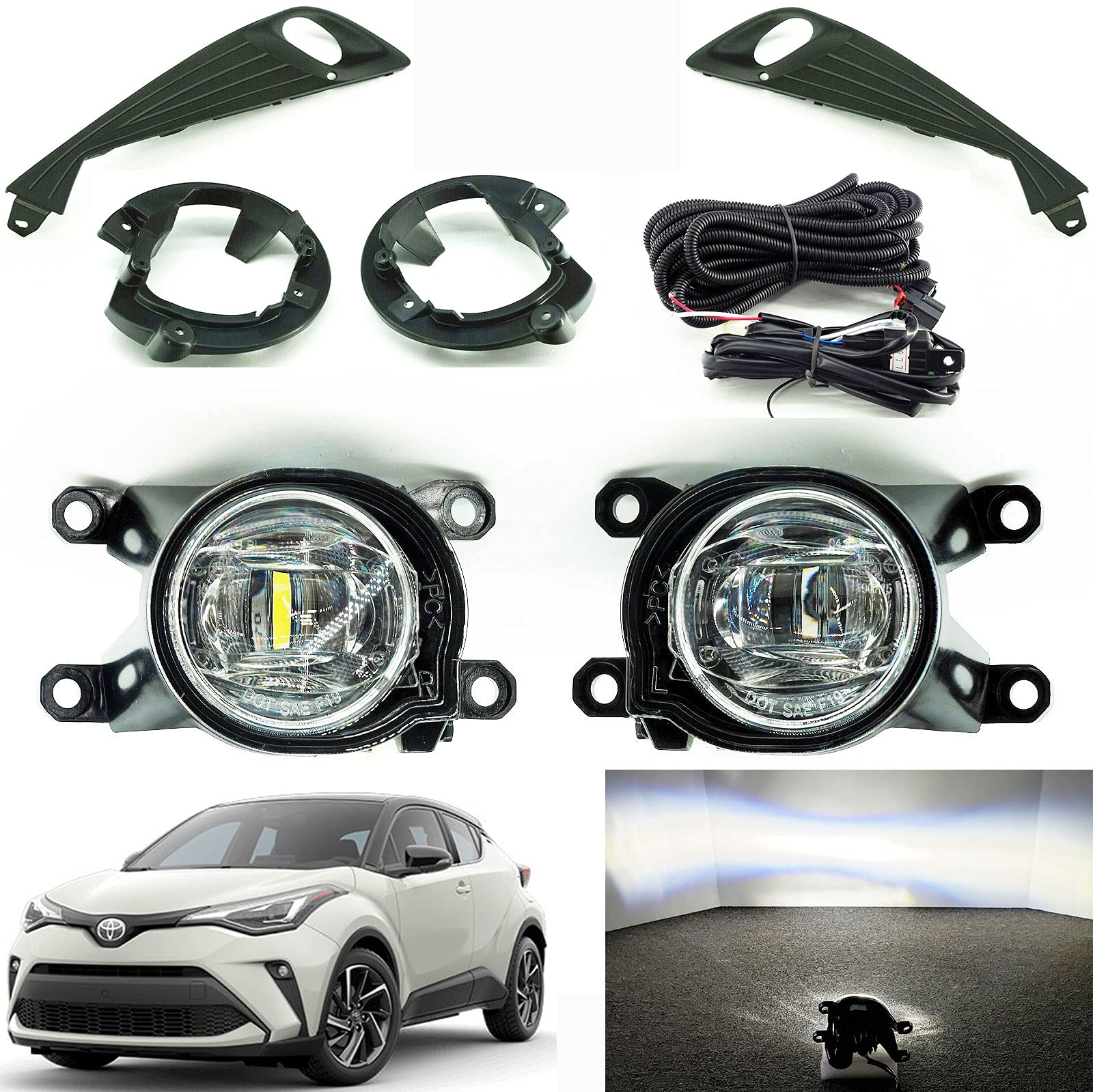 LEDIN Built-in LED Fog Lights for 2020-2021 Toyota CH-R | OE Style Clear Lens with Bezels, Bracket, Switch & Wiring Kit | Enhance Night Driving Safety & Off-Road Visibility