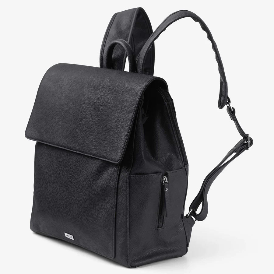 Vanchi Vegan Leather Emmy Backpack Diaper Bag - Stylish & Spacious Black Baby Bag for Moms - Perfect for Travel, Shopping & Daily Use