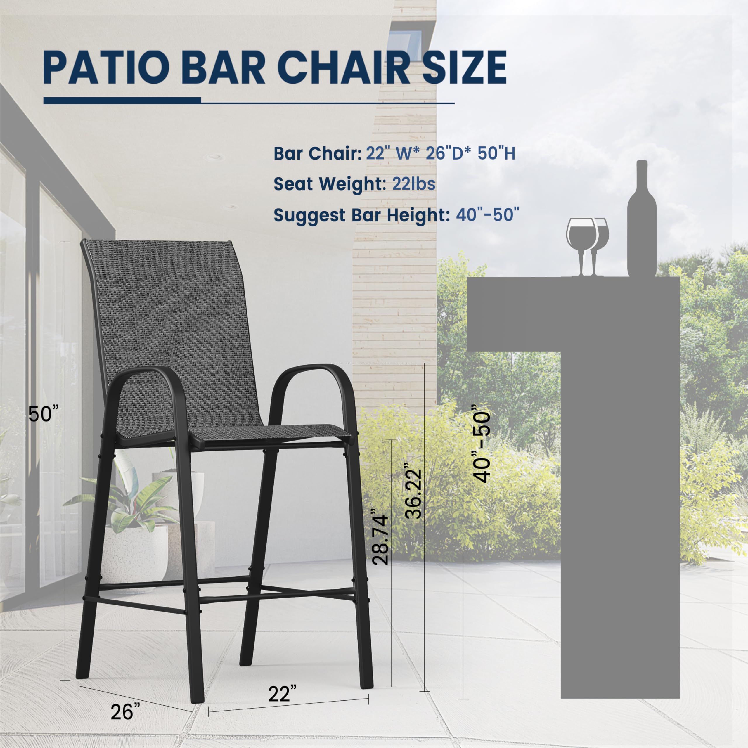 6-Pack UDPATIO All-Weather Textilene Outdoor Bar Stools - 30