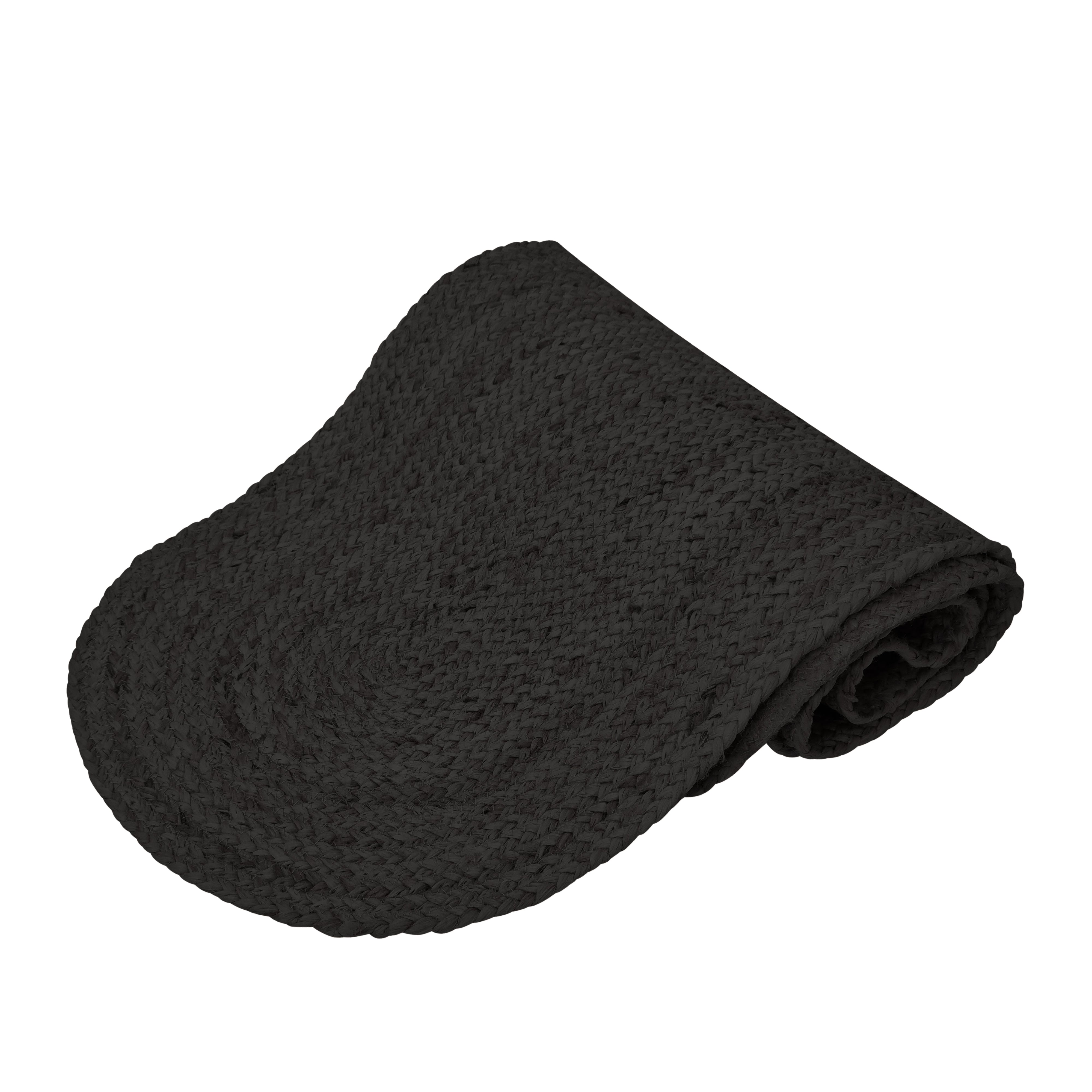 Madden Jute Runner Rug 37x180cm Oval Natural Fiber Black - Perfect for Hallway, Kitchen, or Entryway Decor