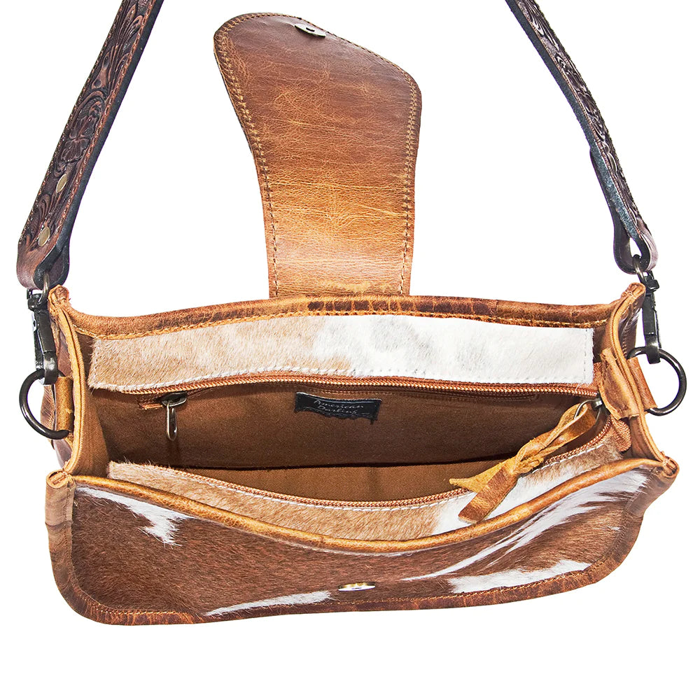 American Darling Genuine Brown Leather & Cowhide Handbag for Women - Stylish Crossbody Purse for Work, Travel & Everyday Use