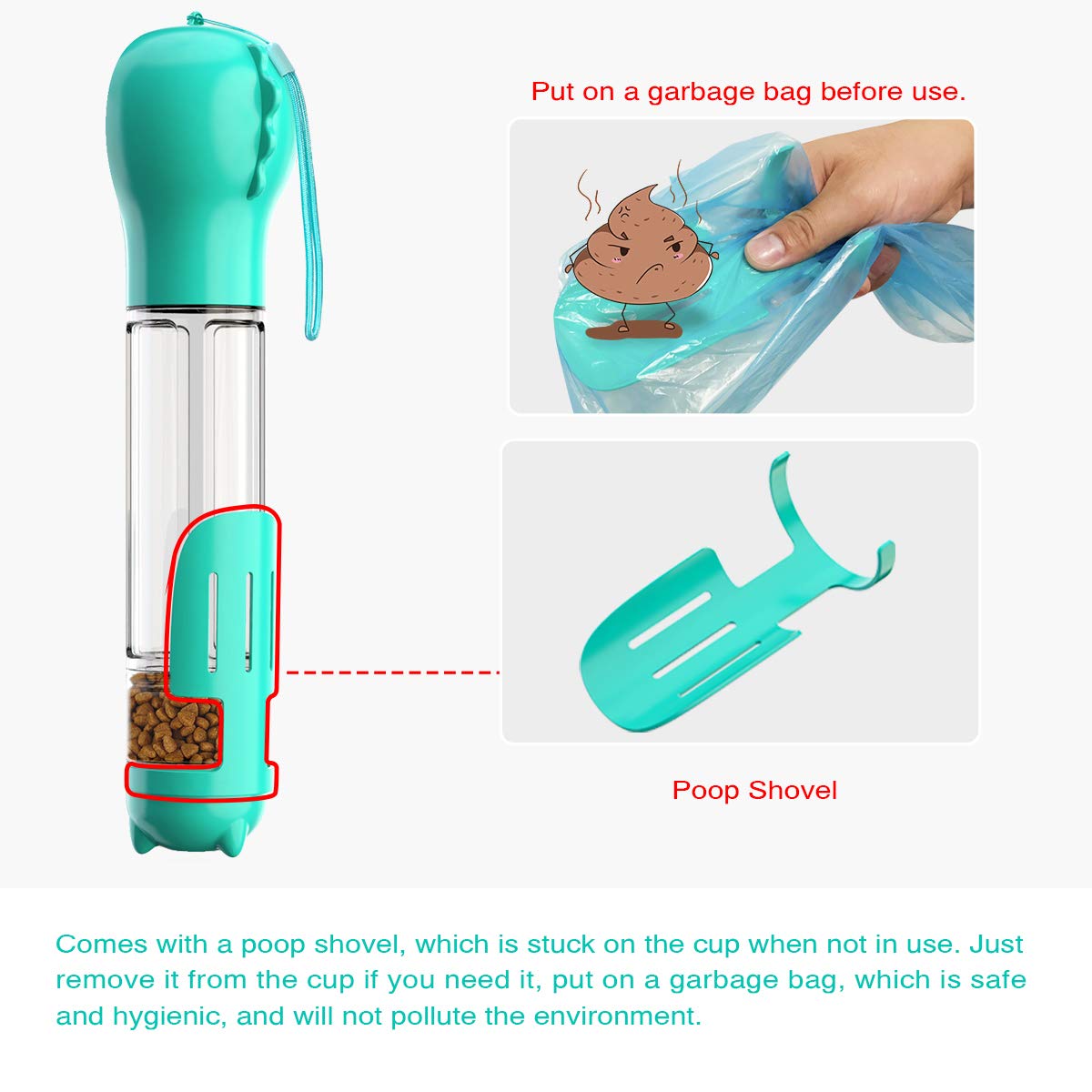 Portable Dog Water Bottle with Bowl & Eco Bag - 500ml Lightweight Leakproof Pet Water Dispenser for Walking, Hiking, Travel - Includes Shovel & Dog Food Container (Blue) - Perfect for Outdoor Adventures & Daily Walks