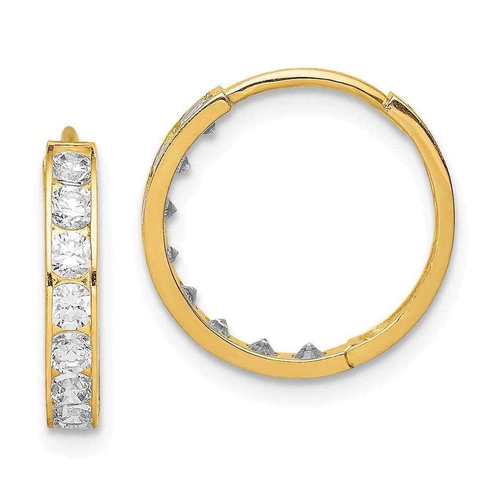 14K Gold CZ Cubic Zirconia Hinged Hoop Earrings - 14.3x14.7mm Simulated Diamond Stud Earrings for Women | Elegant Jewelry Gift for Birthday, Anniversary & Special Occasions