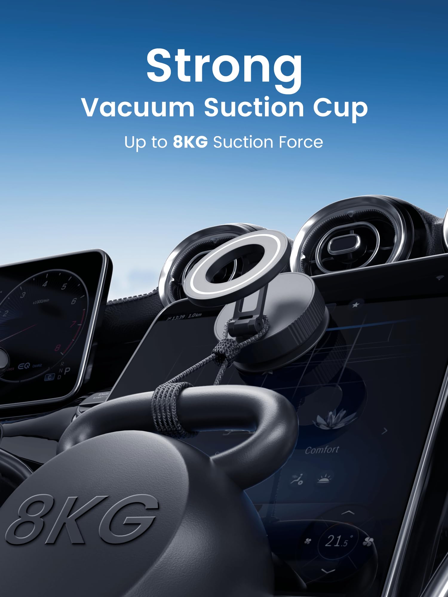 Magnetic Phone Holder for MagSafe - Foldable Metal Suction Cup Car Mount, 360° Rotatable Phone Stand Compatible with iPhone 15/14/13/12 & All Smartphones - Black | Perfect for Driving, Office & Home Use
