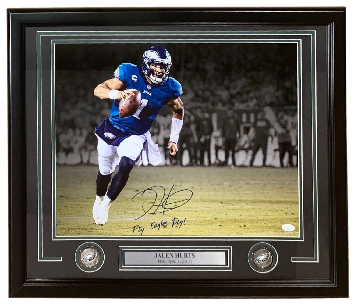 Jalen Hurts SB LIX MVP Autographed Framed 16x20 Eagles Football Photo - Signed Memorabilia with JSA COA - Perfect for Eagles Fans, Sports Collectors & Man Cave Decor