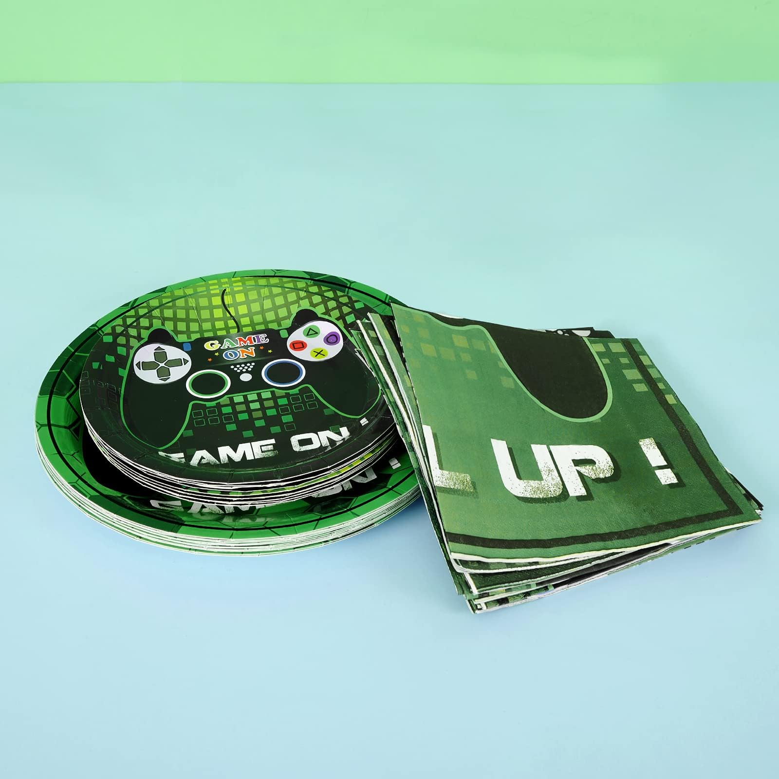 WERNNSAI Video Game Party Supplies Kit - 48-Piece Gaming Themed Dinner Plates, Dessert Plates & Napkins for Boys, Kids & Game Lovers - Perfect for Birthday Parties, Baby Showers & Game Nights (Serves 16 Guests)