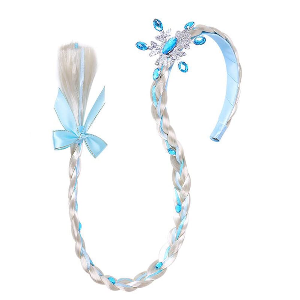 Princess Elsa Cosplay Wig Set - Long Braided Hair with Necklace, Bracelet, Earrings & Hair Clips | Disney Frozen Dress Up Costume Accessories for Girls Birthday & Halloween Parties