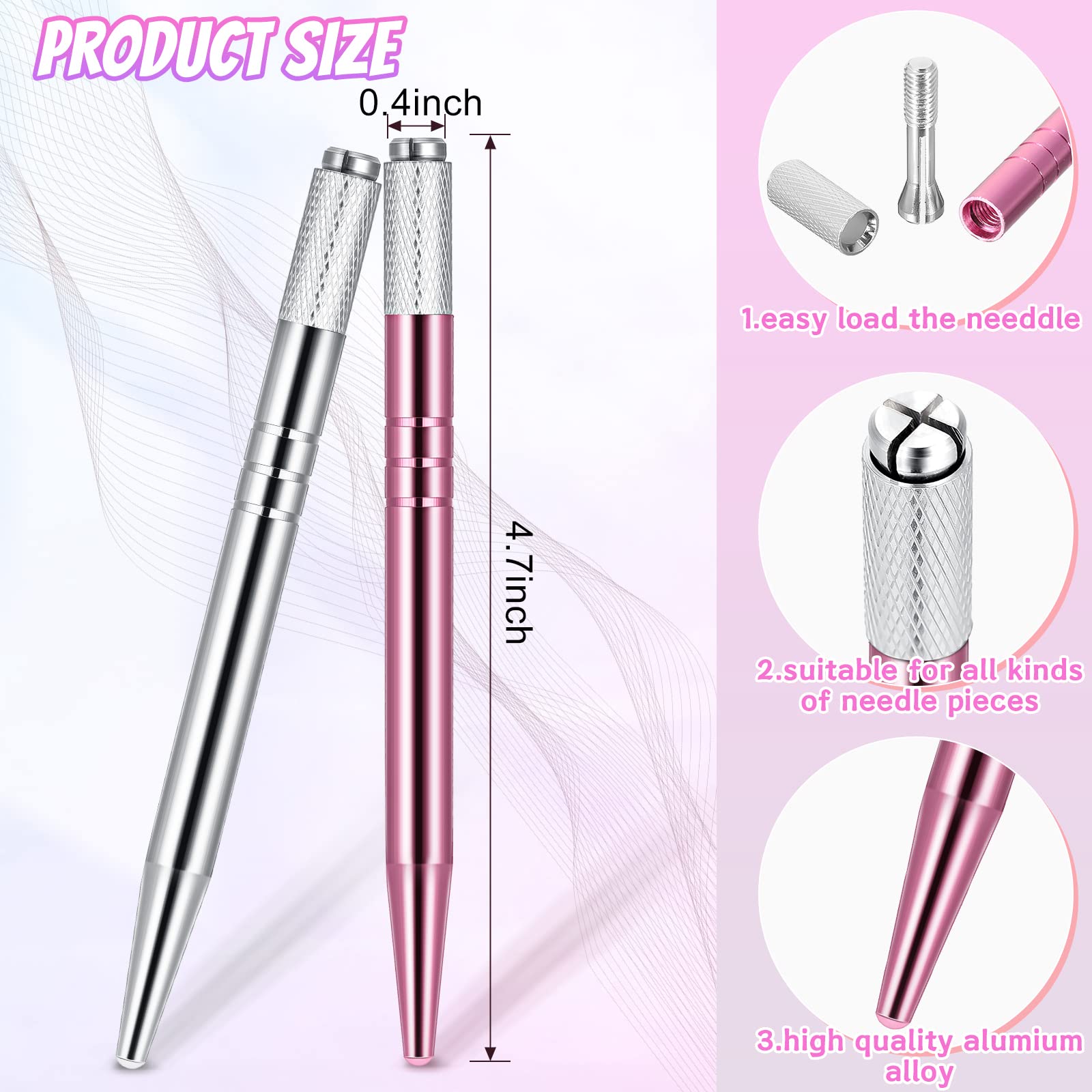10-Piece Microblading Pen Set - Manual Eyebrow Microblade Tools with Aluminum Handles (Silver & Pink) - Professional Salon-Grade Makeup Supplies for Eyebrow Shaping & Permanent Makeup Application