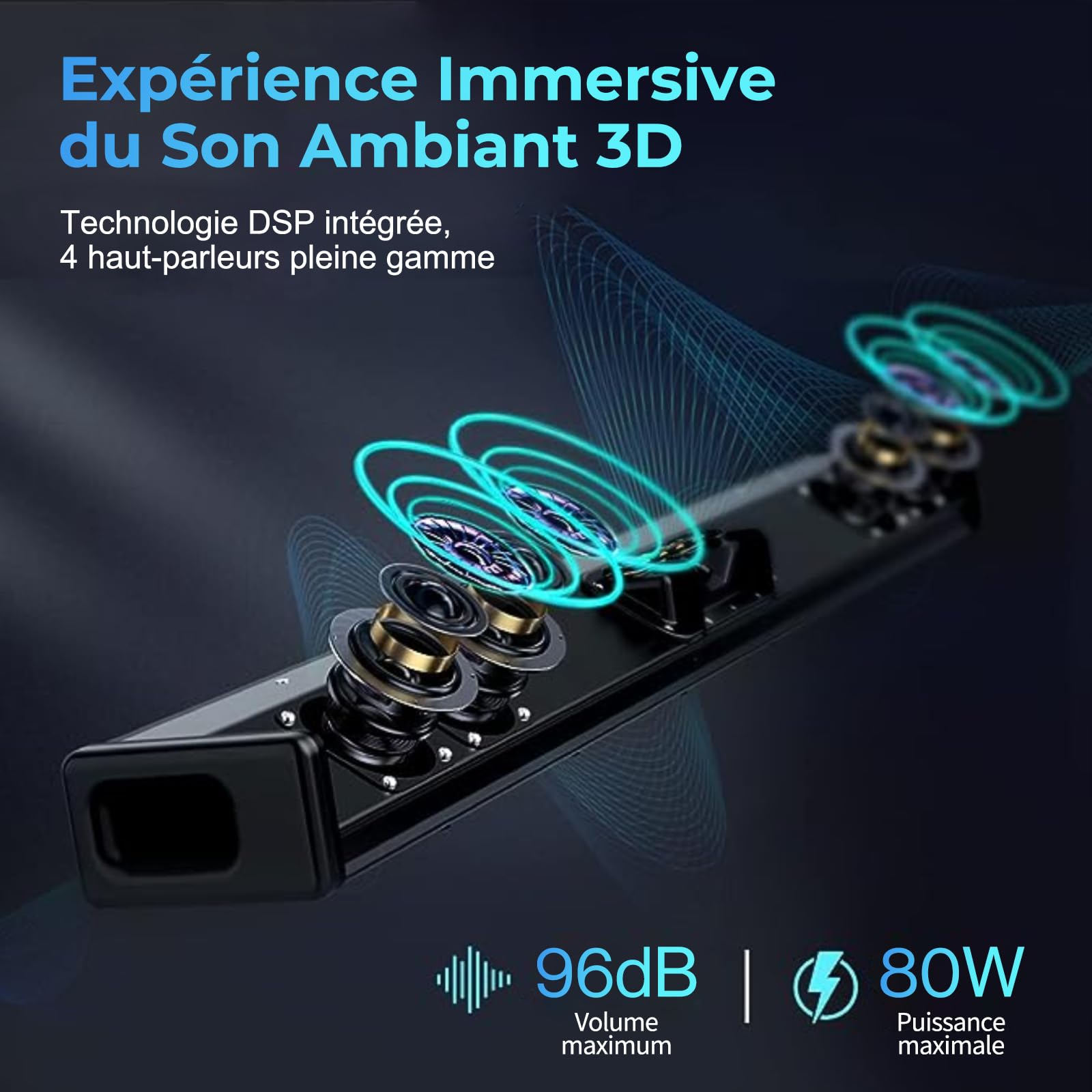 OXS S3 Soundbar for TV with Bluetooth 5.0, Dynamic Bass, 3D Surround Sound, Dialogue Enhancement - AUX/Optical/Coaxial Input, Multiple Sound Modes, Wall Mountable - Perfect for Home Theater & Movie Nights