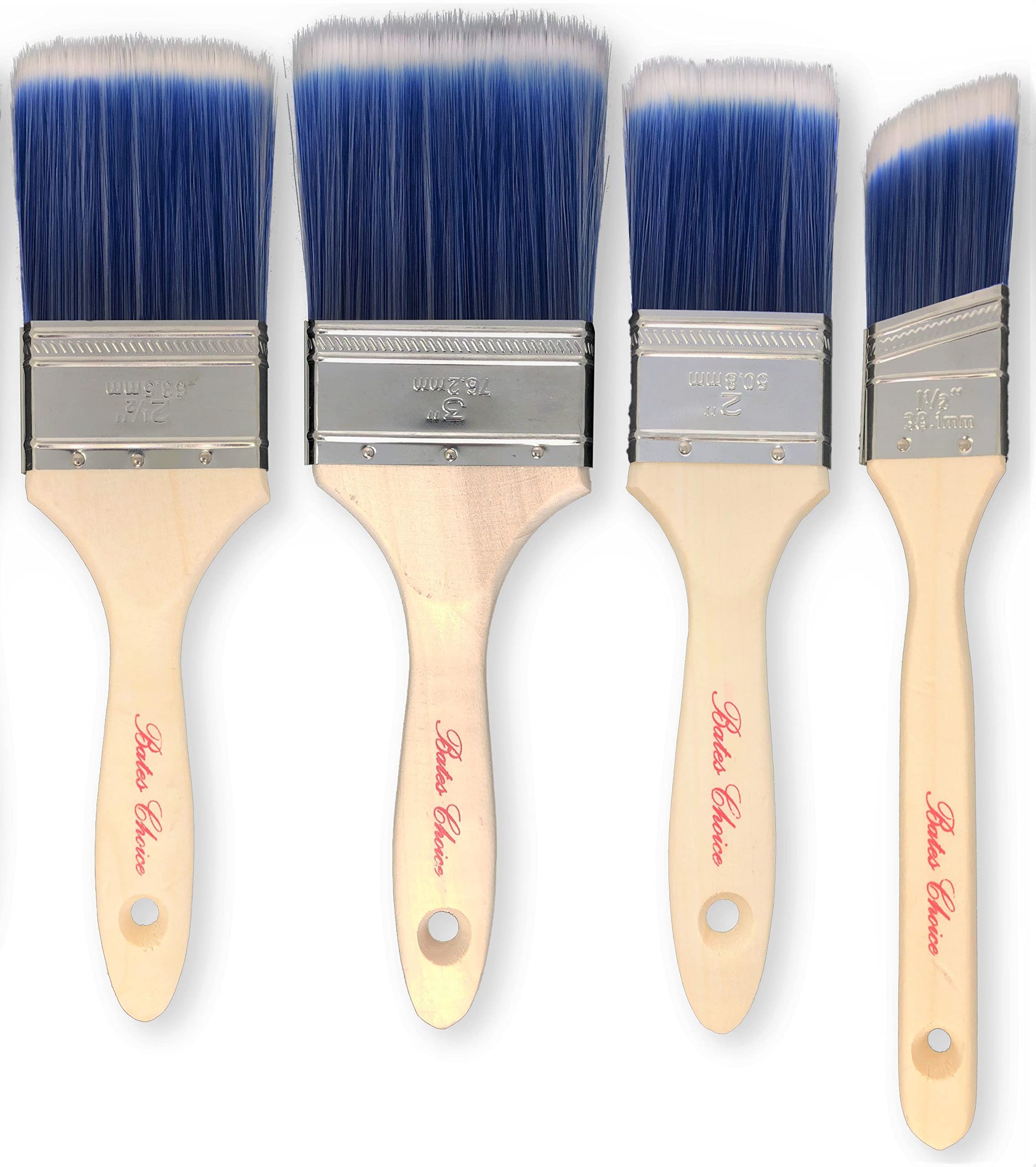 Bates Paint Brushes 4-Pack - Professional Wood Handle Paint Brush Set for Walls, Trim & Sash | Perfect for Home Painting, DIY Projects & Professional Use
