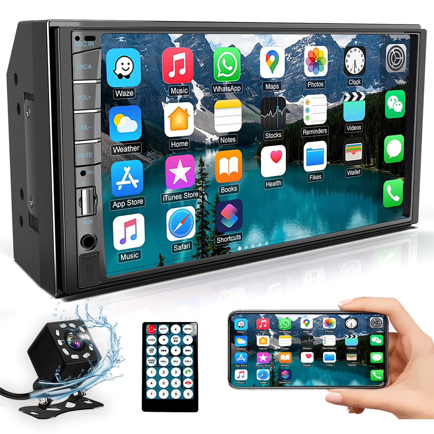 7 Inch Double Din Car Stereo with Bluetooth 5.1 | Touchscreen MP5 Player | Backup Camera | Mirror Link Support | FM/SWC/USB/SD/AUX | Subwoofer Output | Perfect for Jeep, Truck & SUV Upgrades