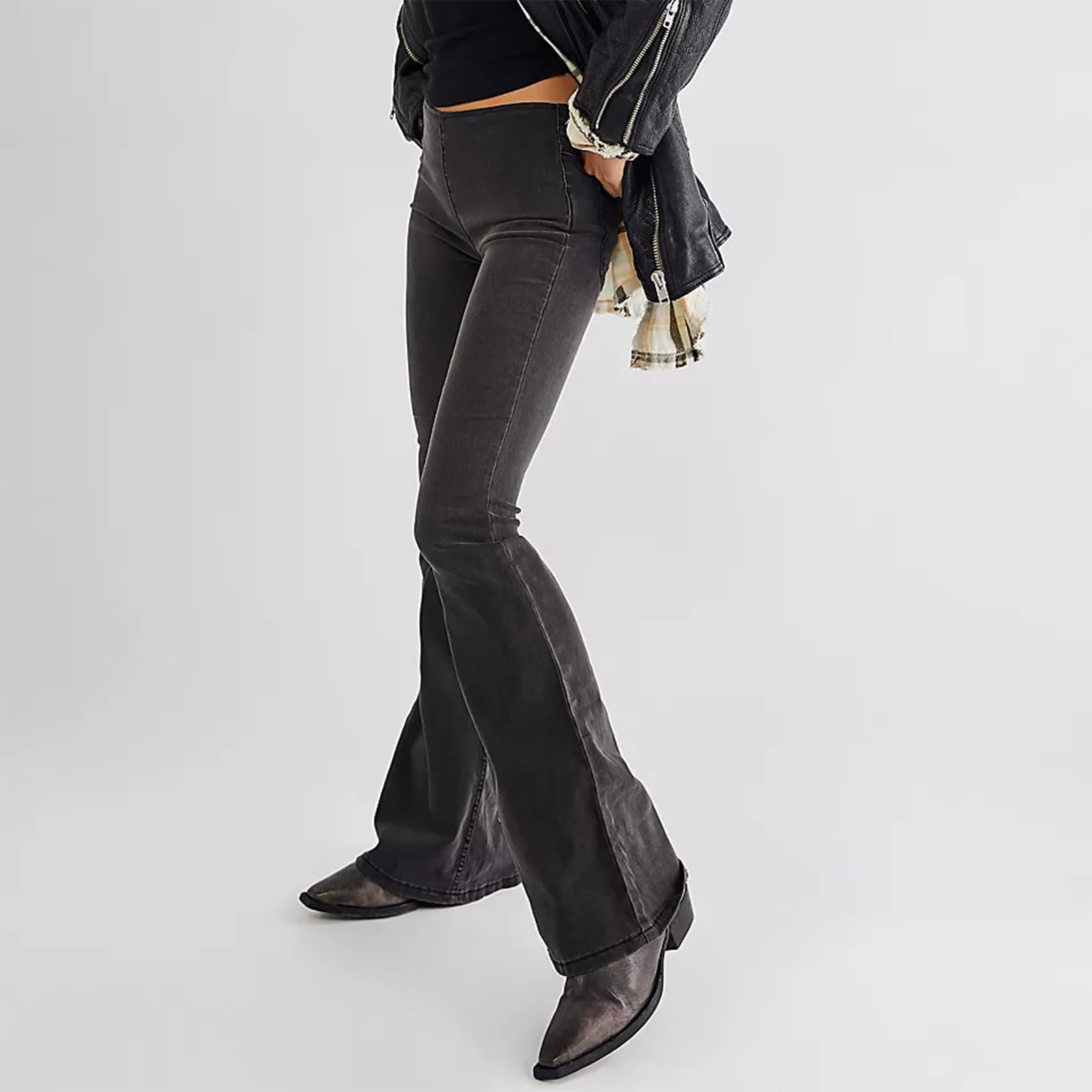 Women's Stretch High Waist Bell Bottom Bootcut Jeans - Y2K Sexy Flare Denim Pants with Elastic Pull On Design | Perfect for Casual Outfits, Retro Fashion & Night Out Looks