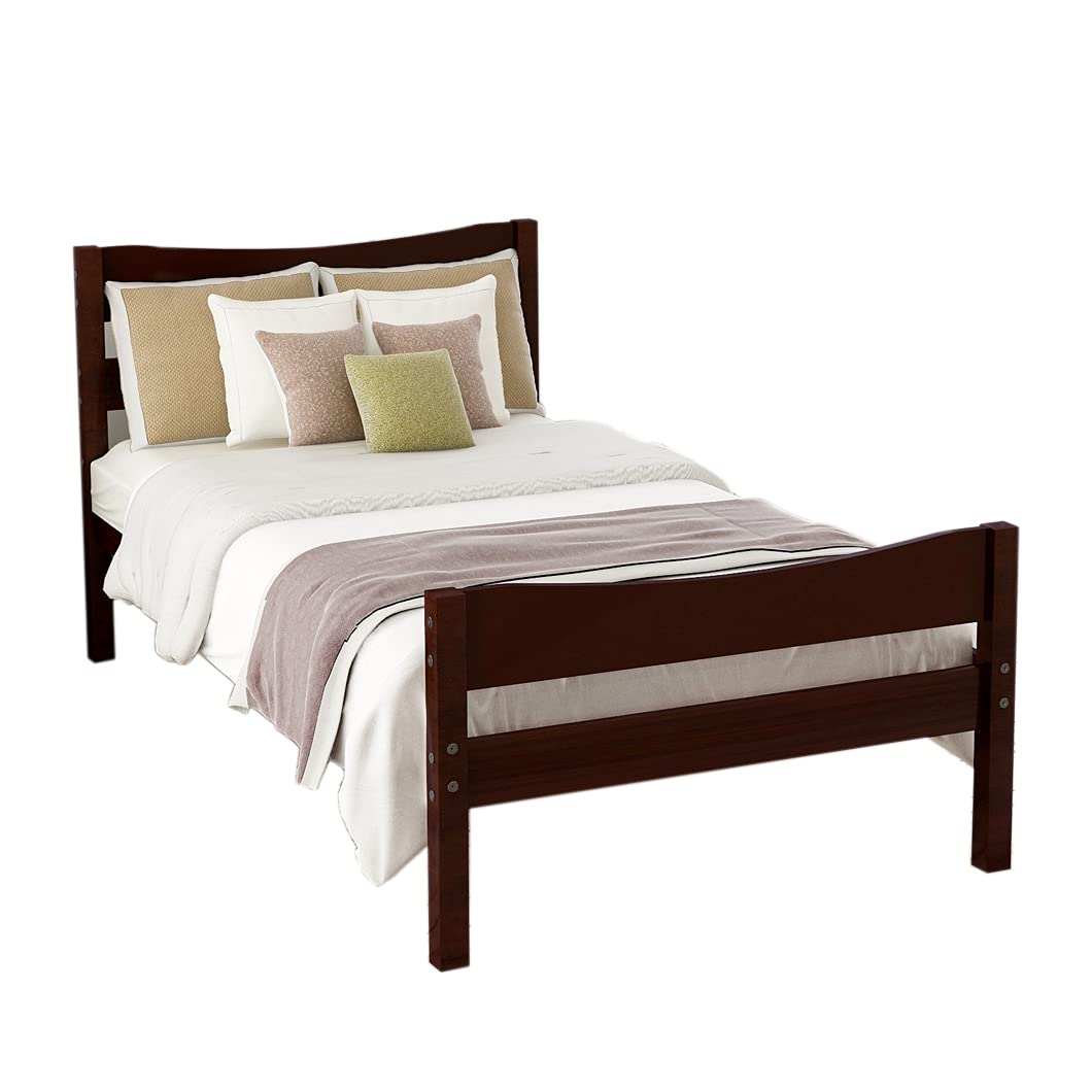**Twin Size Wooden Bed Frame with Headboard & Slat Support - Sturdy Platform Mattress Foundation for Bedroom, Guest Room, or Dorm**