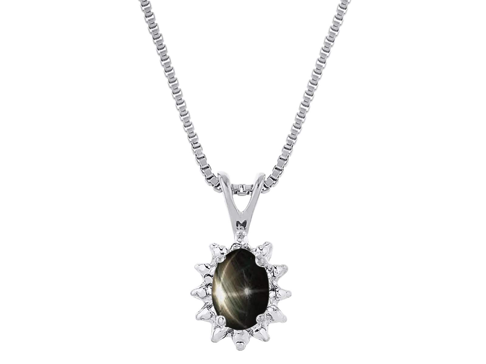 Black Star Sapphire & Diamond Jewelry Set - Sterling Silver .925 Pendant, Earrings & Ring with Chain & Gift Box | Elegant Gift for Women, Anniversary & Special Occasions