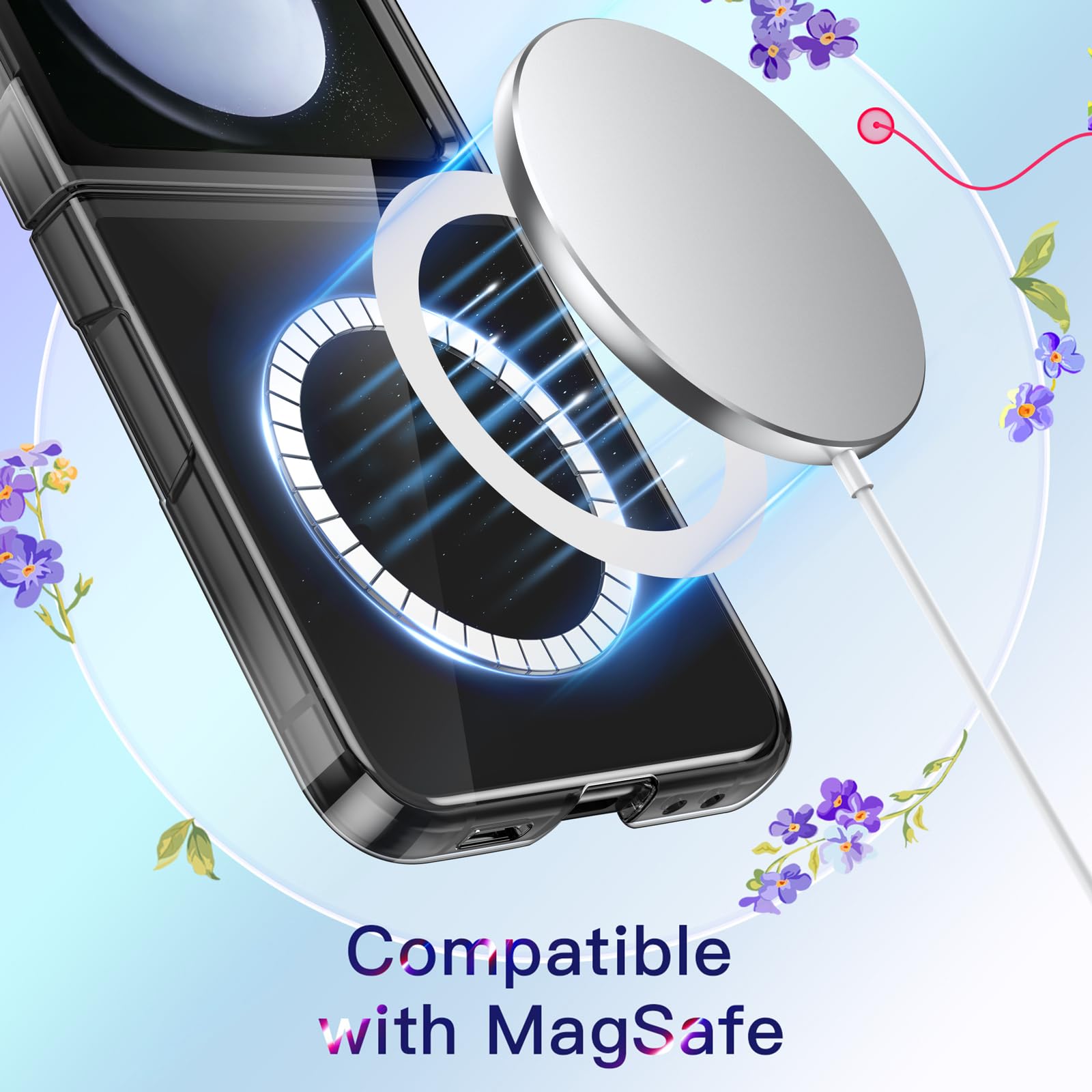 JETech Magnetic Case for Samsung Galaxy Z Flip 5 - Magsafe Compatible Transparent Hard PC Protective Phone Cover - Anti-Scratch Shockproof Phone Case (Black) - Perfect for Work, Travel & Everyday Use