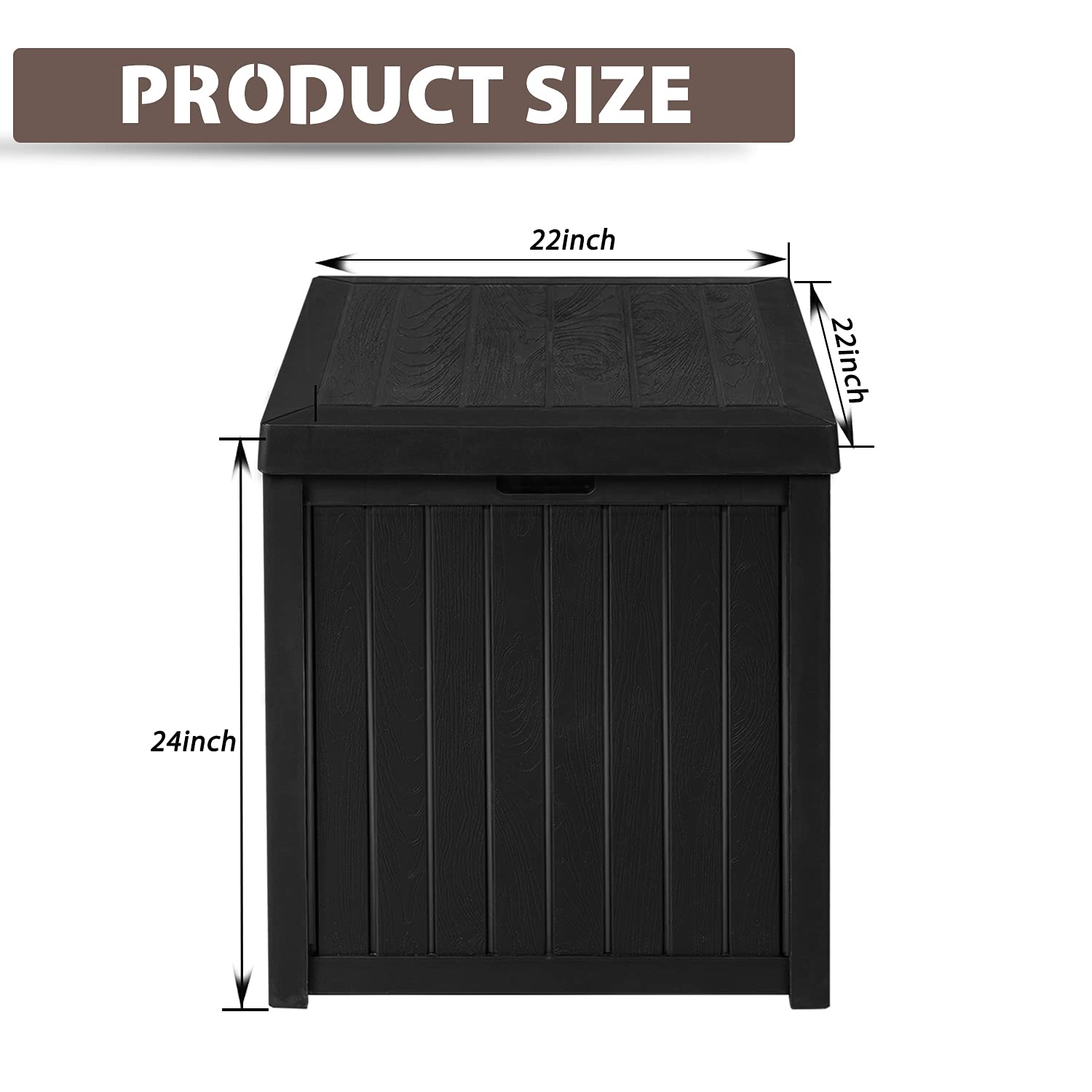 51 Gallon Resin Deck Box - Outdoor Storage for Gardening Tools, Patio Cushions, Pillows, Pet Supplies & Pool Accessories - Weatherproof Black Storage Container for Backyard, Patio & Poolside Organization