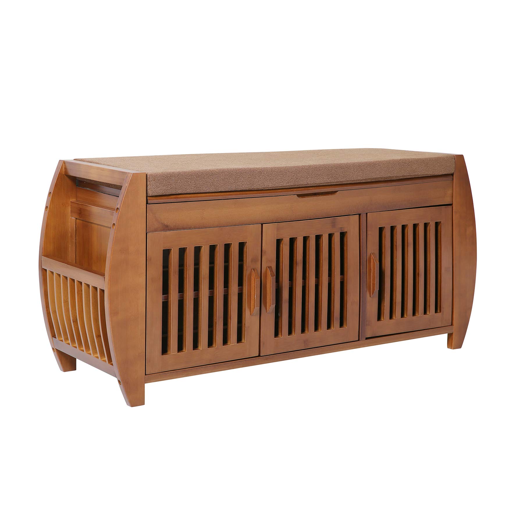 Stylish Bamboo Shoe Storage Bench with Detachable Cushion & Hidden Compartment - Entryway Organizer, Shoe Rack Cabinet for Hallway & Bedroom - Perfect for Small Spaces, Mudroom & Closet Organization