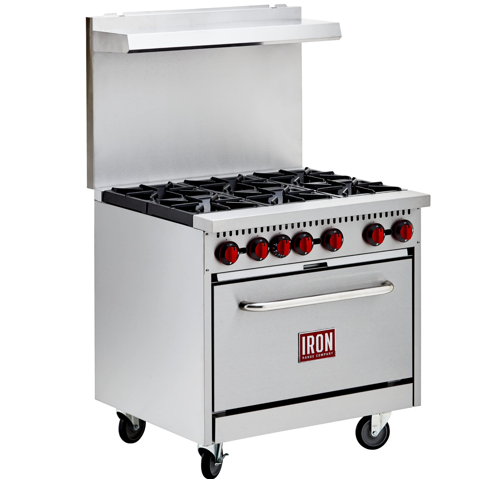 IR-6B 36-Inch Six Burner Commercial Gas Range with Oven - 210,000 BTU Stainless Steel Restaurant Stove - ETL Certified for Professional Kitchens & Catering Businesses