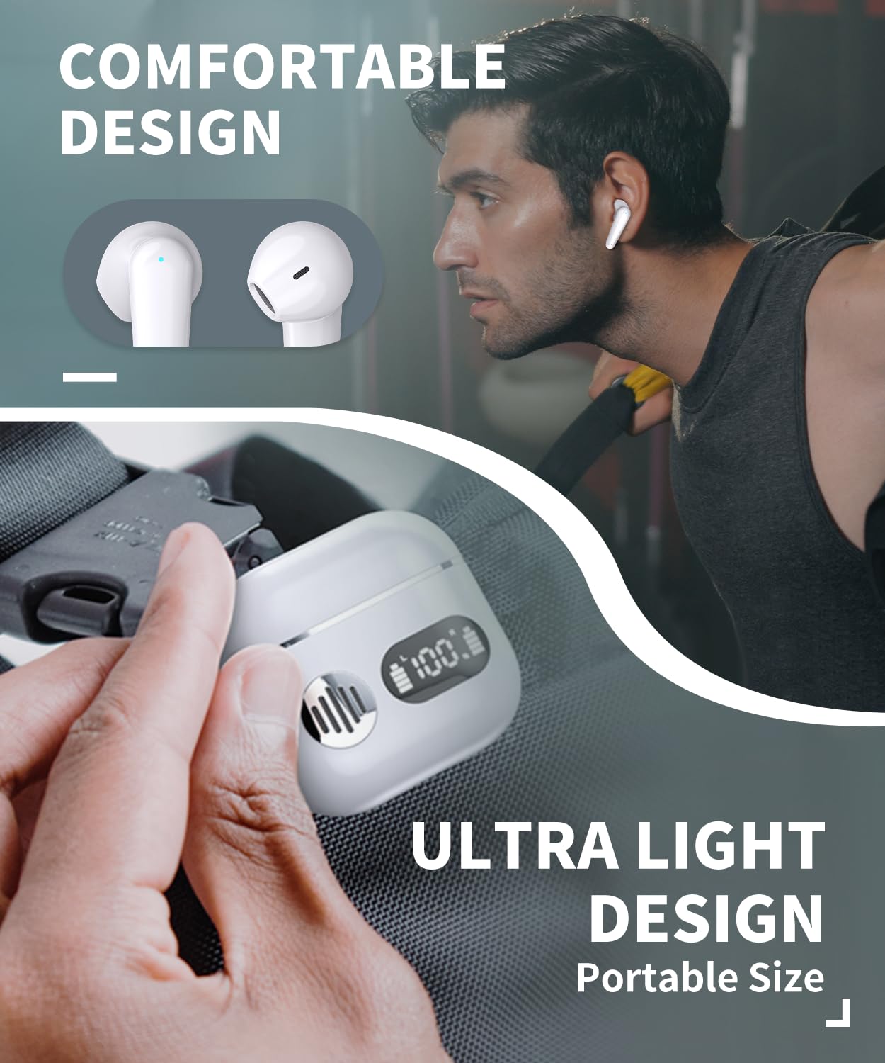 Wireless Earbuds 2025 Bluetooth Headphones with ENC Mic, 48H Playtime & IP7 Waterproof for Running & Sports - Ceramic White