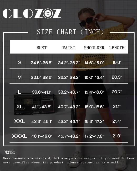 CLOZOZ Women's Mesh Cover Up See Through Fishnet T-Shirt Crop Top - Sexy Summer Beachwear for Pool Party & Festival Outfits