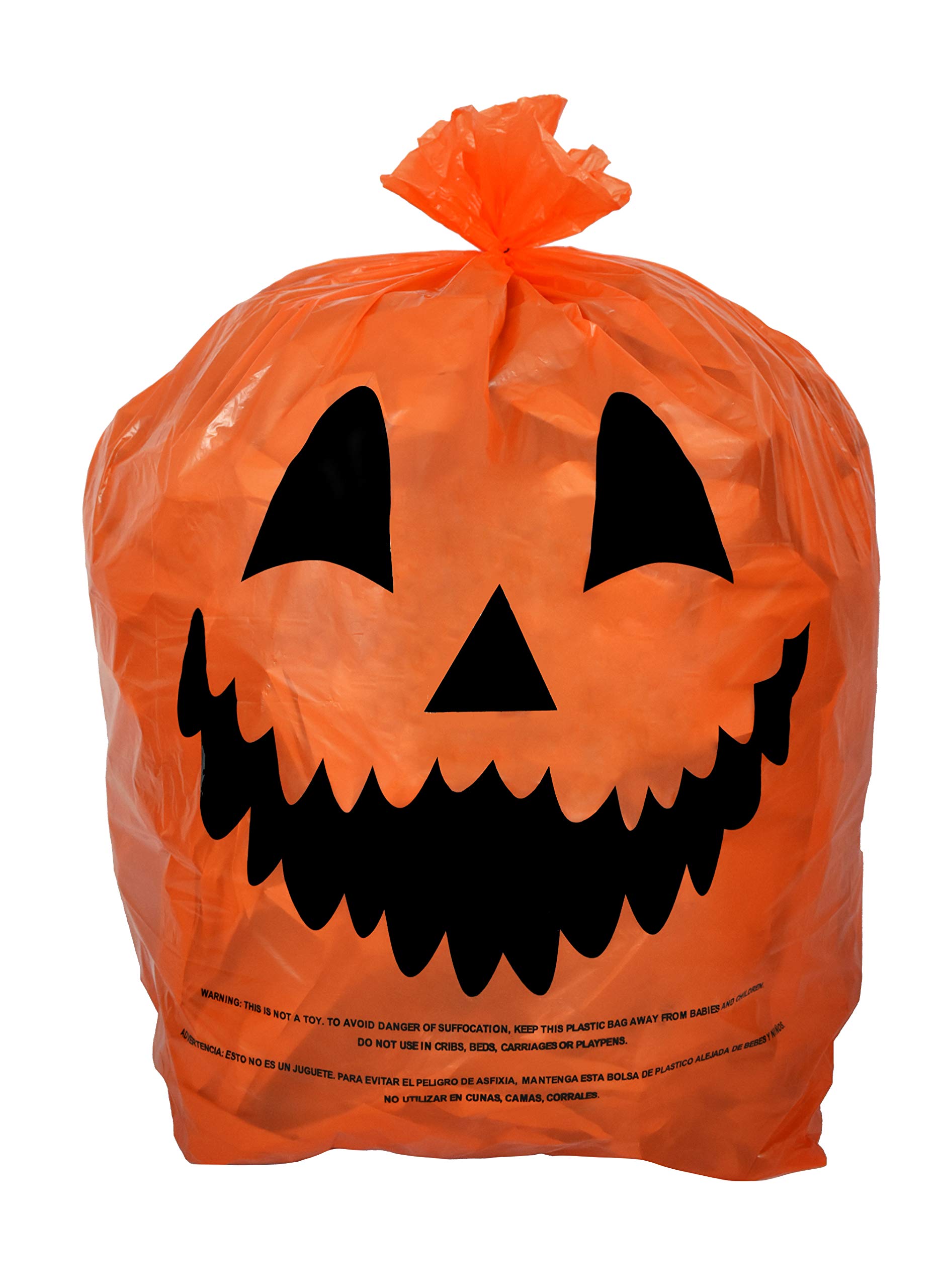KINREX Halloween Pumpkin Leaf Bags - 3 Pack Orange Plastic Lawn Bags with Twist Ties for Fall Yard Decor | Jack O' Lantern Outdoor Trash Bags | Perfect for Autumn Leaf Cleanup & Spooky Halloween Decorations