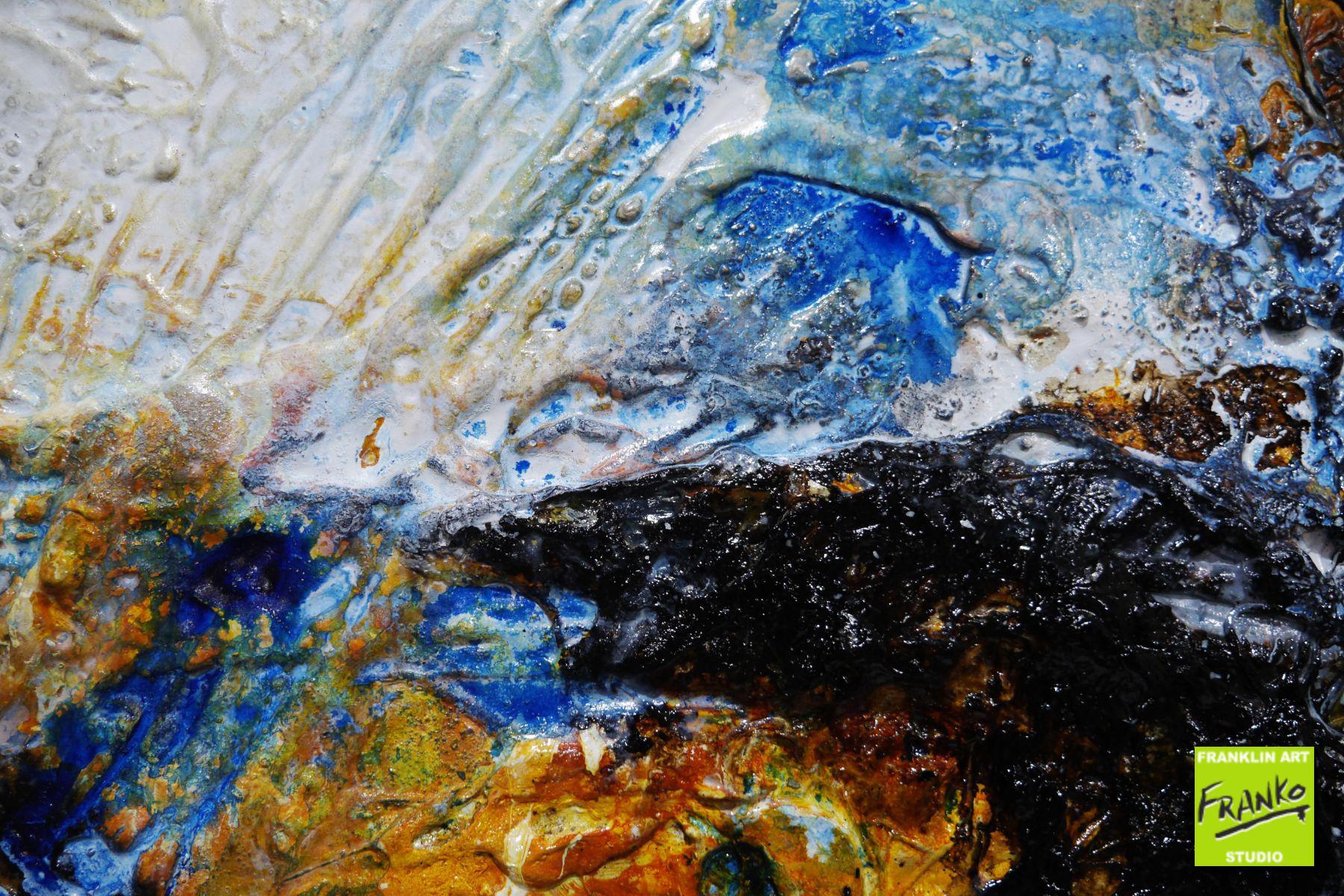 Blue Sienna 240cm x 100cm Abstract Textured Painting - Modern Black & Blue Wall Art for Living Room, Bedroom & Office Decor