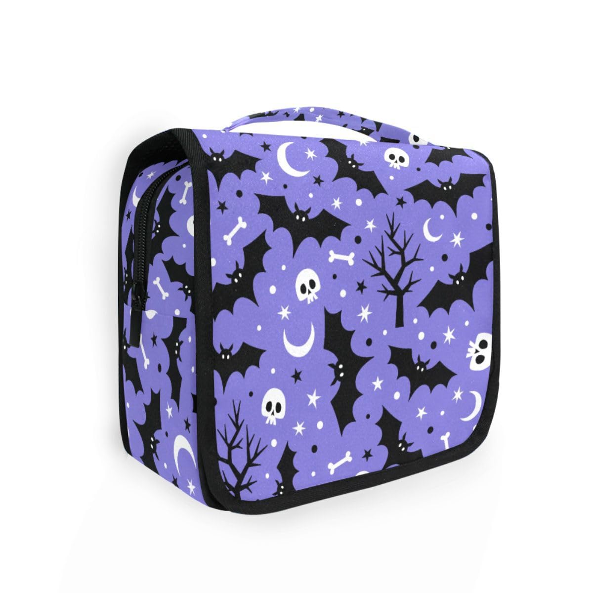 Waterproof Hanging Toiletry Bag for Women Travel - Portable Cosmetic Organizer with Multiple Pockets, Halloween Bat Design Makeup Bag for Bathroom, Camping & Gym Essentials Storage