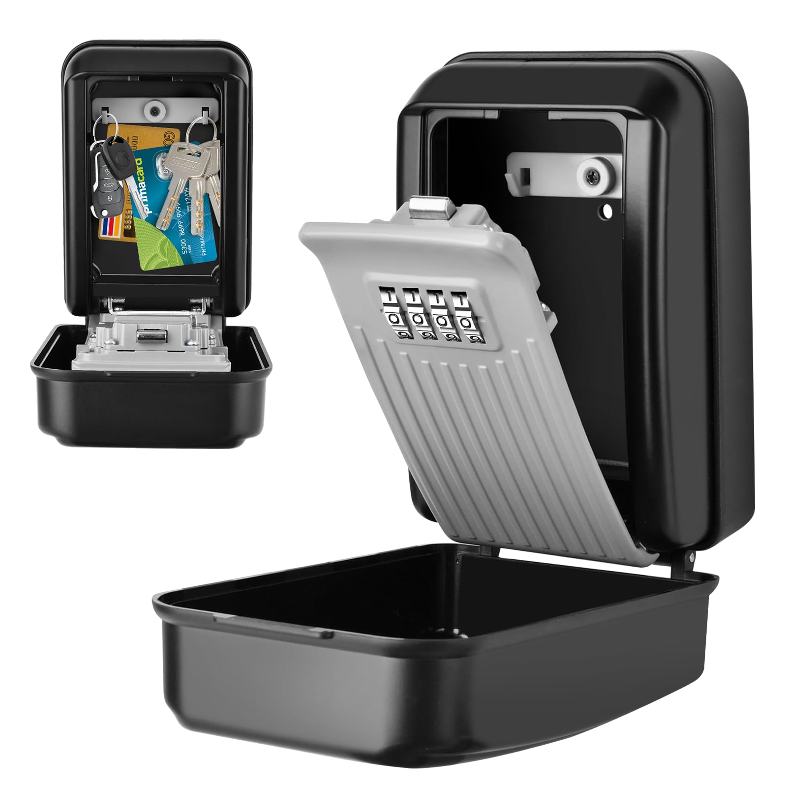 HUANLANG Outdoor Key Lock Box with 4-Digit Combination - Waterproof Wall Mount Hide a Key Safe for Home, Airbnb, Hotels & Schools | Large Capacity Security Box for Realtors & Property Access | Perfect for Spare Key Storage, Vacation Rentals & Emergency Entry