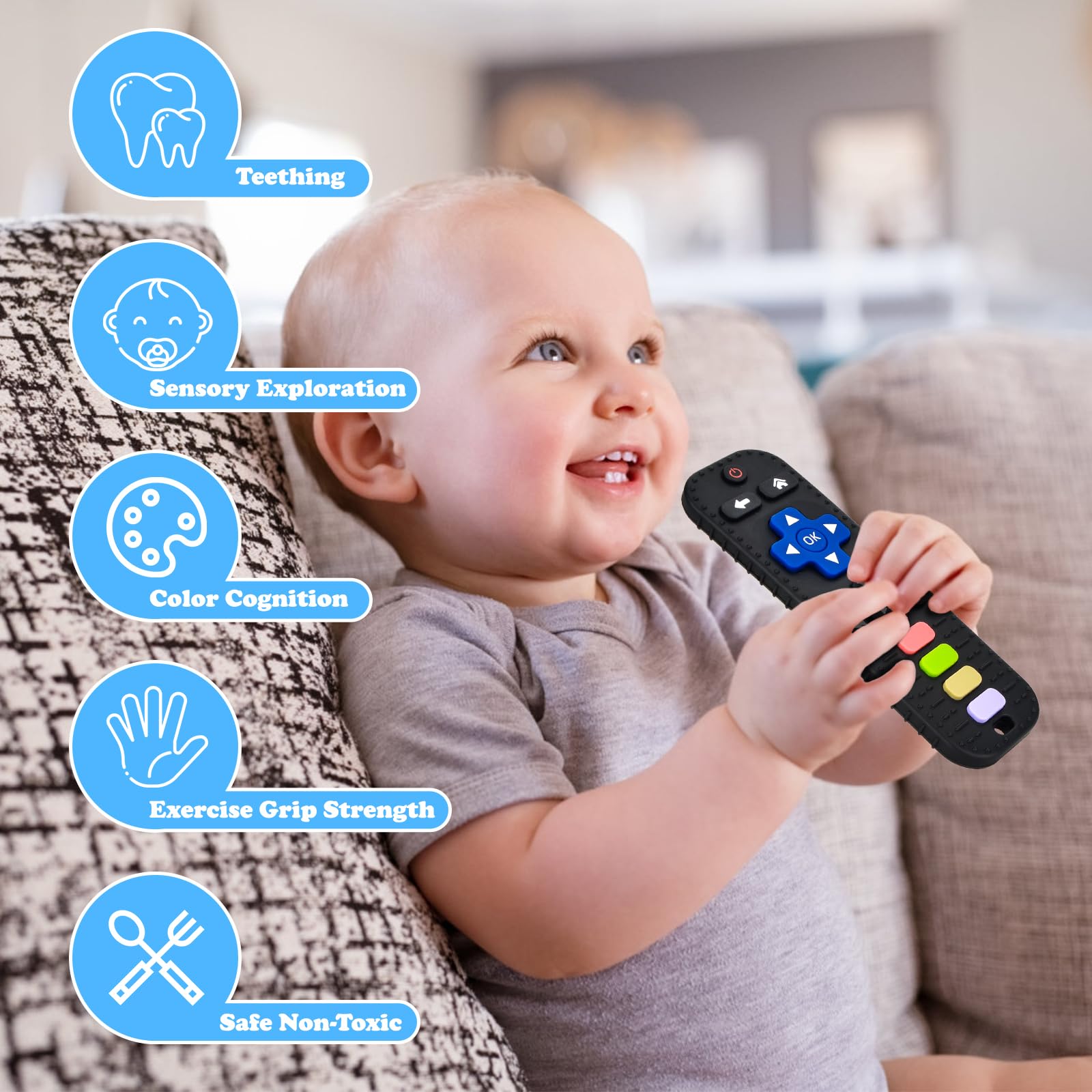 BPA-Free Baby Silicone Teething Toys - TV Remote Shaped Teether for Infants 3-18 Months | Soothing Chew Toy for Boys & Girls | Freezer Safe for Extra Relief | Perfect for Home, Travel & Daycare Use