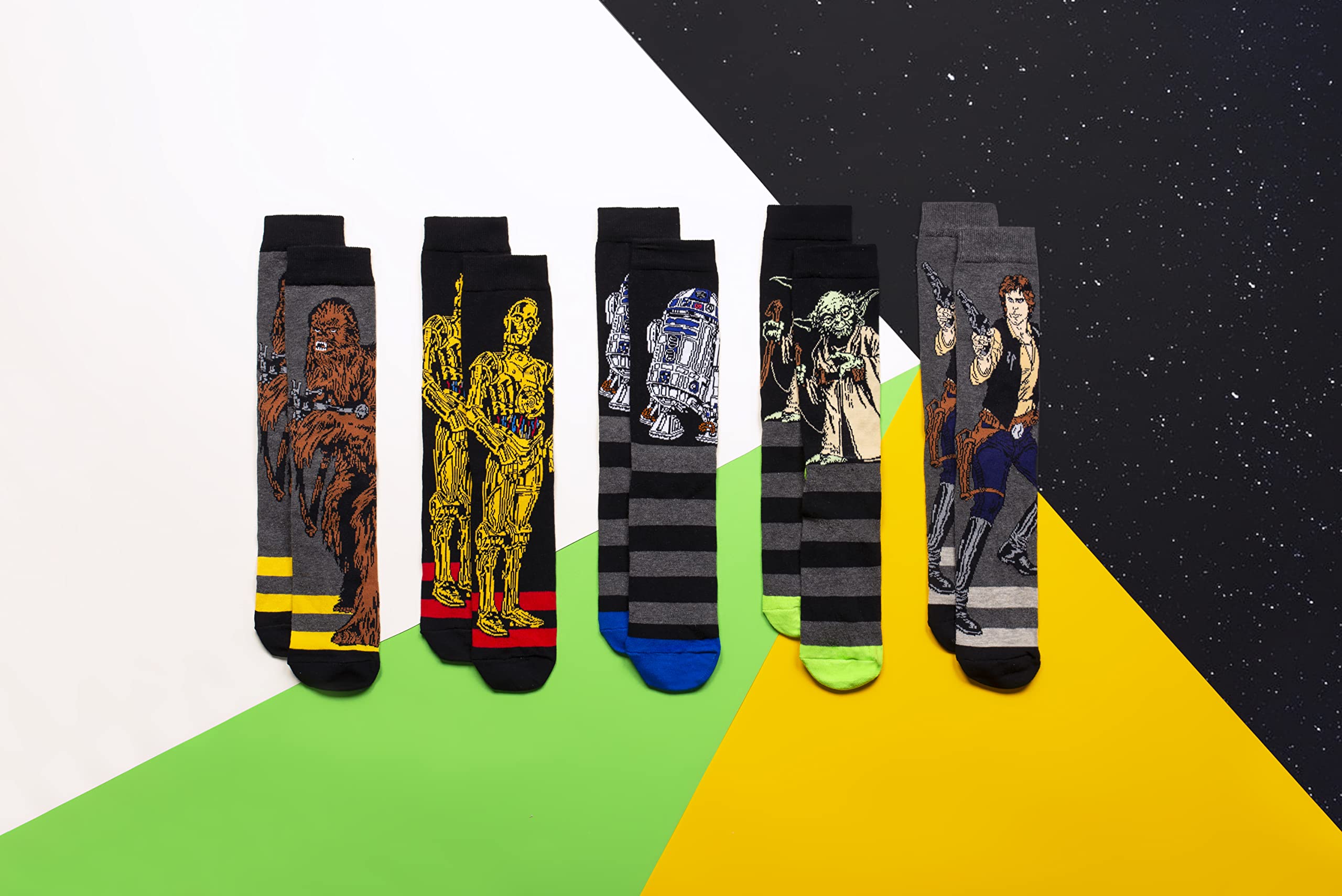 Star Wars Character Socks for Men - 5 Pack Cotton Socks Featuring Yoda, Chewbacca, C3PO, R2-D2 & Han Solo | Sizes 6-11 & 11-13 | Perfect for Cosplay, Gifts & Everyday Wear