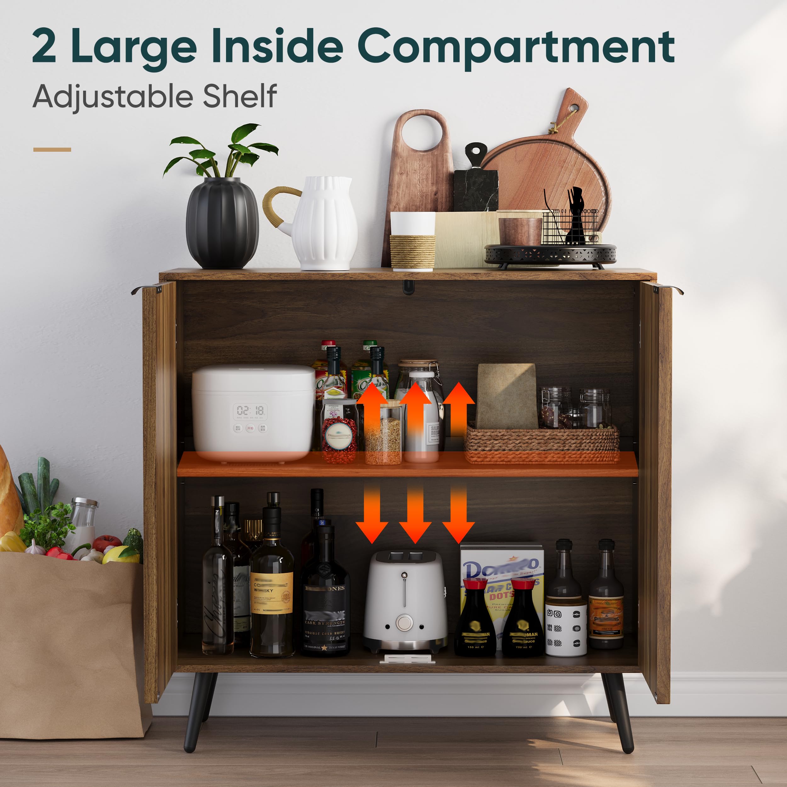 Semiocthome Walnut Buffet Cabinet with Storage - Fluted Door Sideboard with Metal Legs & Adjustable Shelf - Modern Accent Table for Living Room, Dining Room, Kitchen & Entryway - Perfect for Home Organization & Stylish Storage Solutions